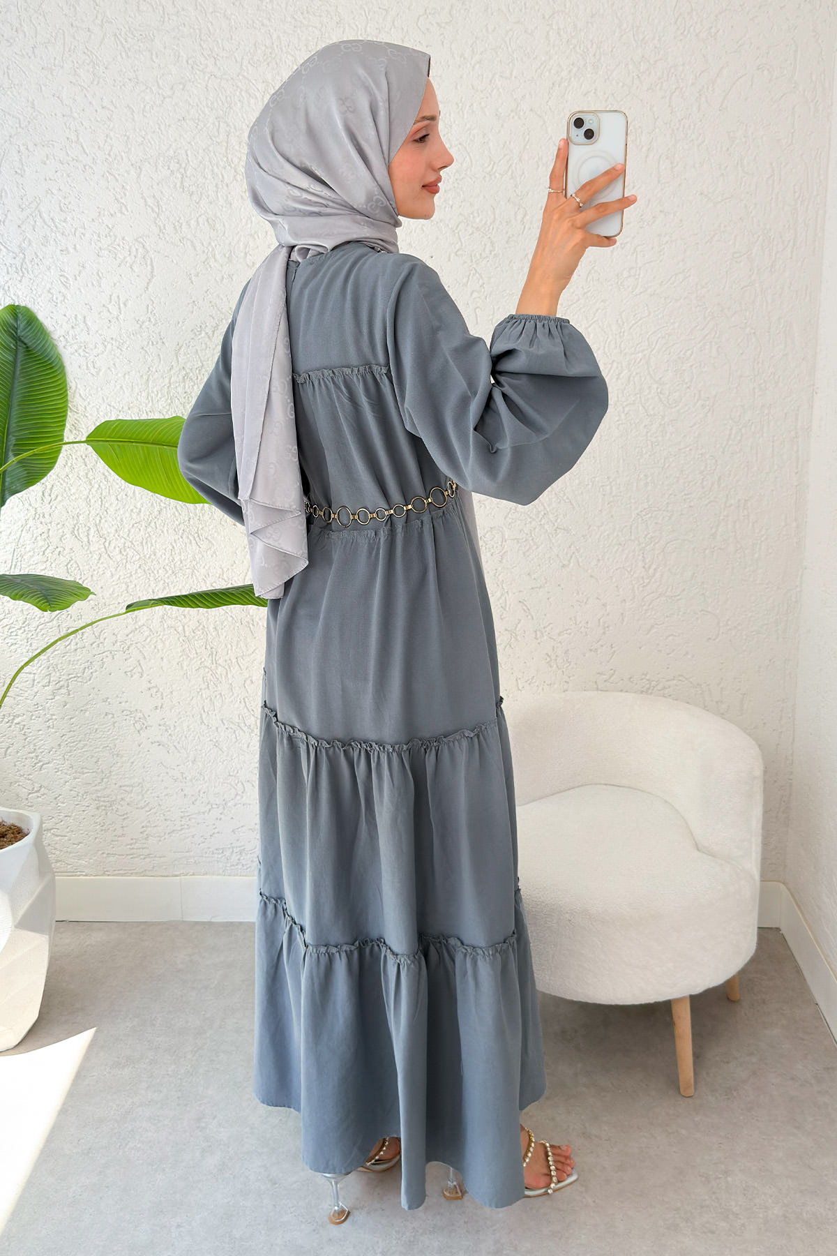 Kat Kat Detaylı Elbise 2355 - GRİ |  