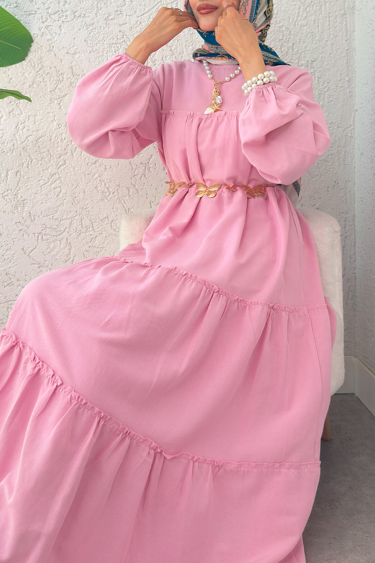 Kat Kat Detaylı Elbise 2355 - PEMBE |  