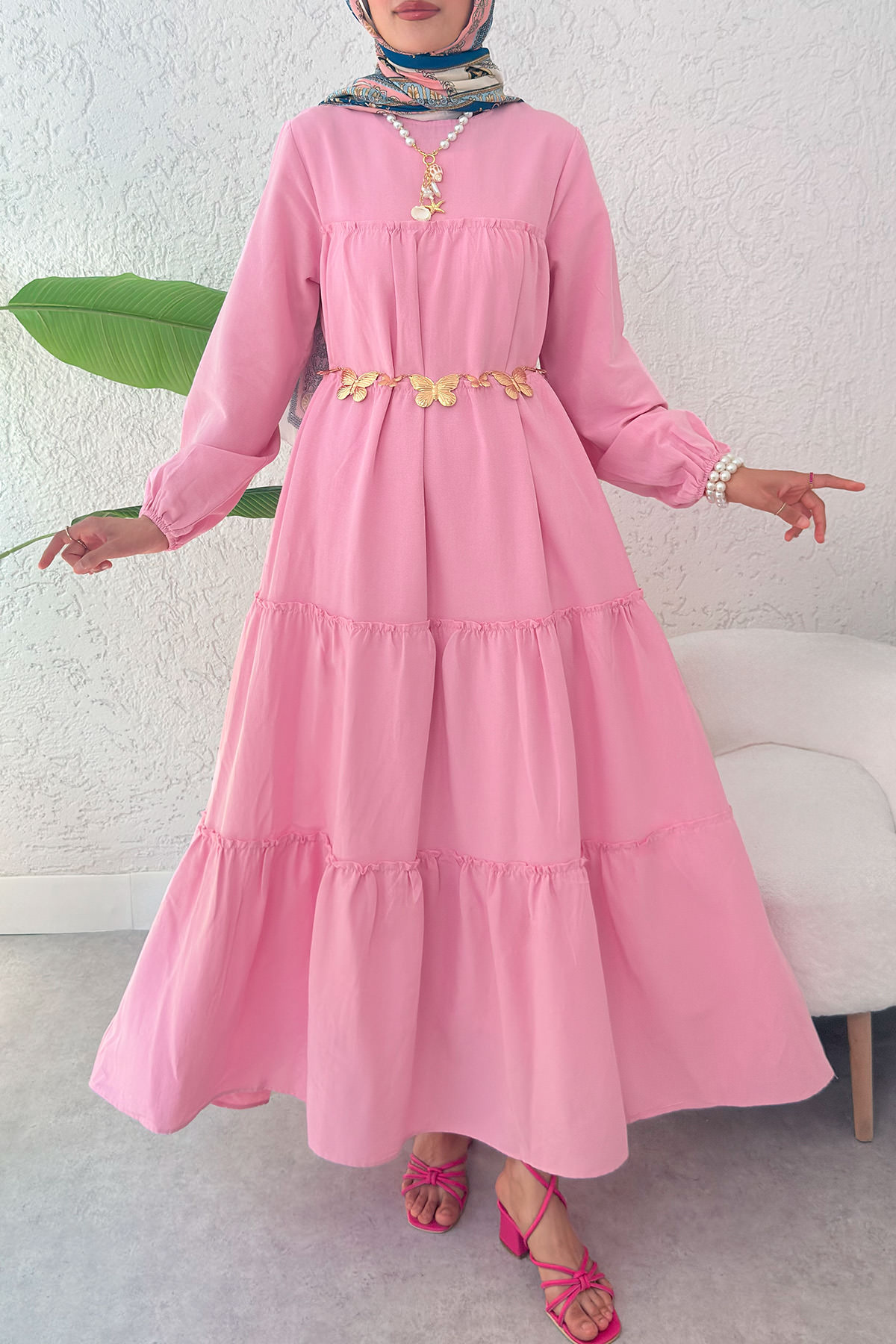 Kat Kat Detaylı Elbise 2355 - PEMBE |  