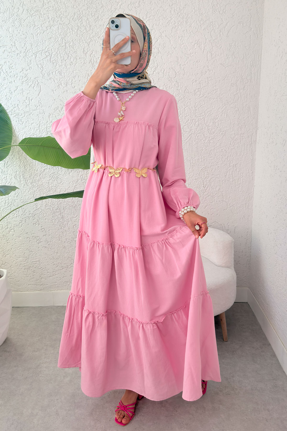 Kat Kat Detaylı Elbise 2355 - PEMBE |  