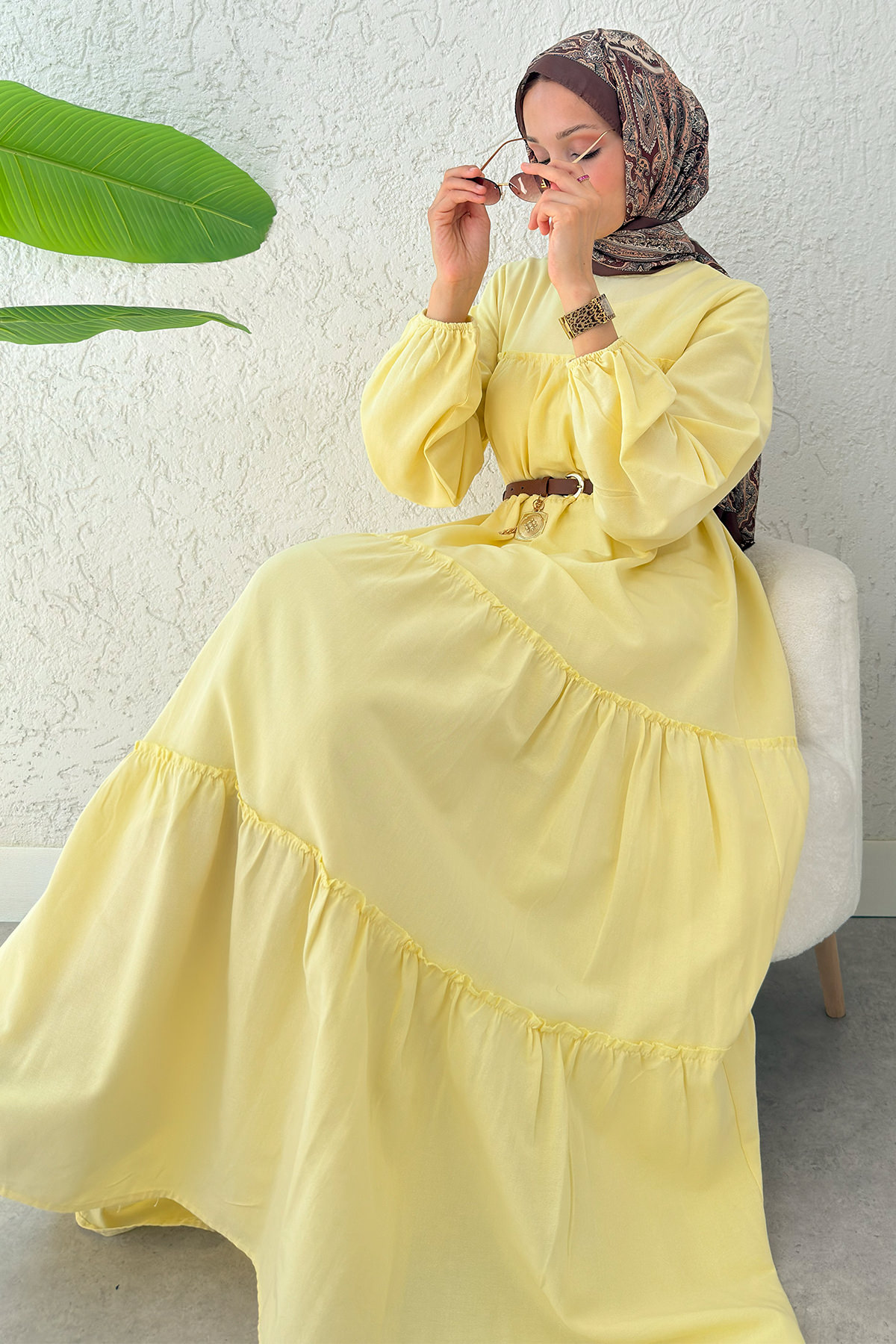 Kat Kat Detaylı Elbise 2355 - SARI |  