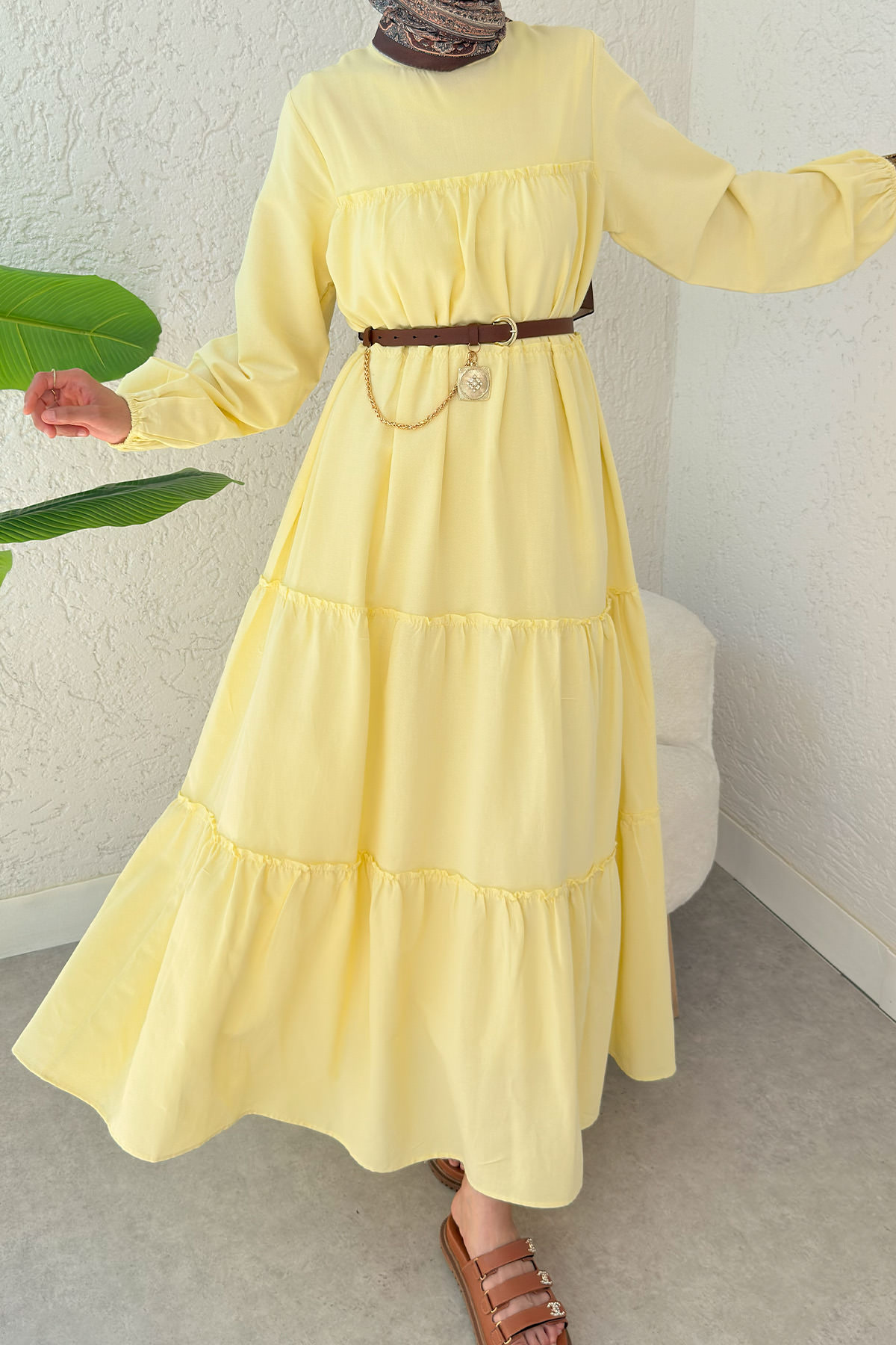 Kat Kat Detaylı Elbise 2355 - SARI |  