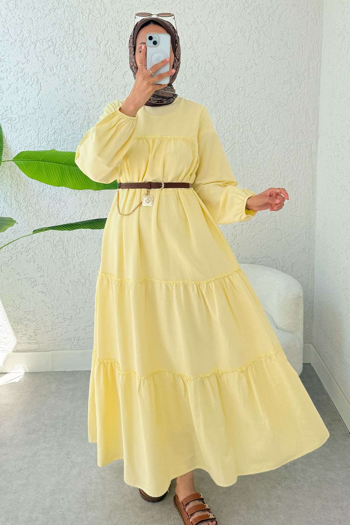 Kat Kat Detaylı Elbise 2355 - SARI |  