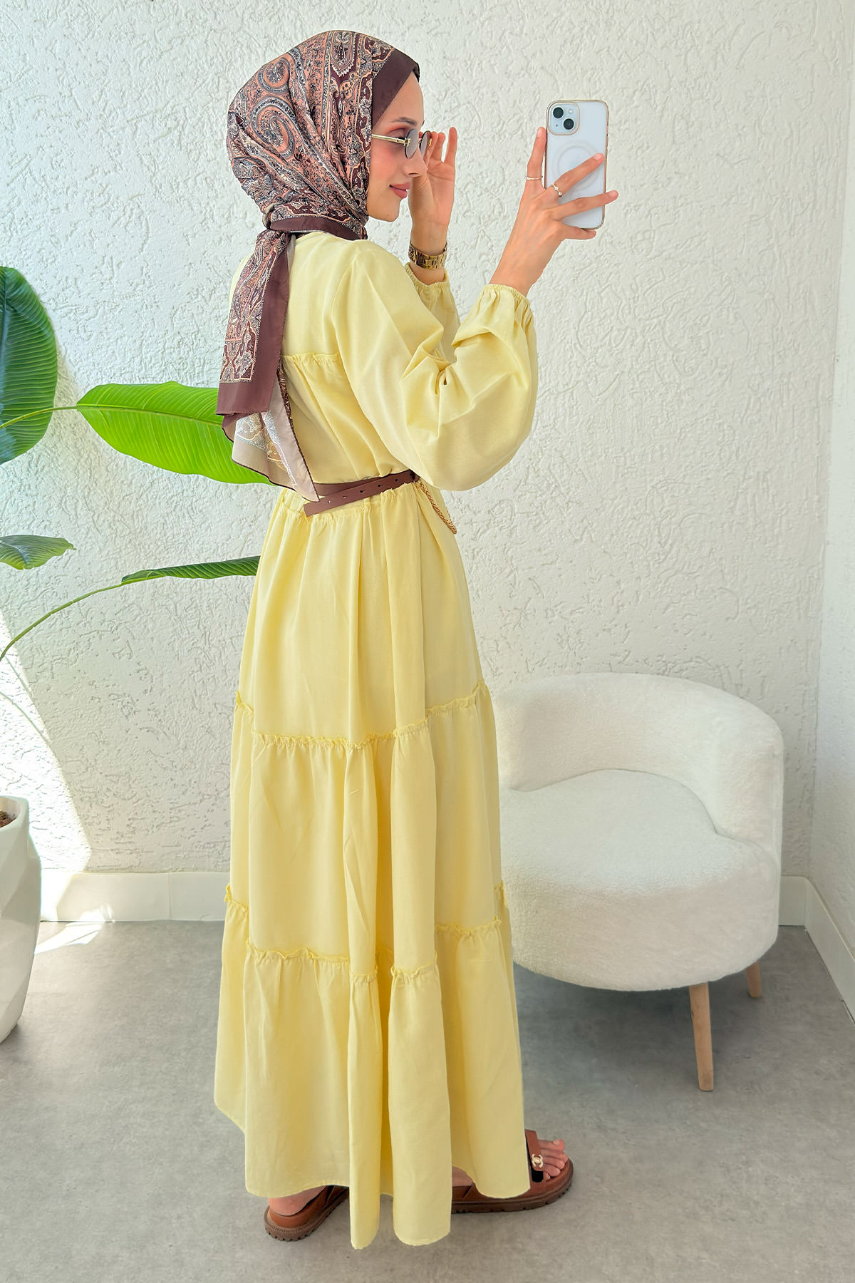 Kat Kat Detaylı Elbise 2355 - SARI |  