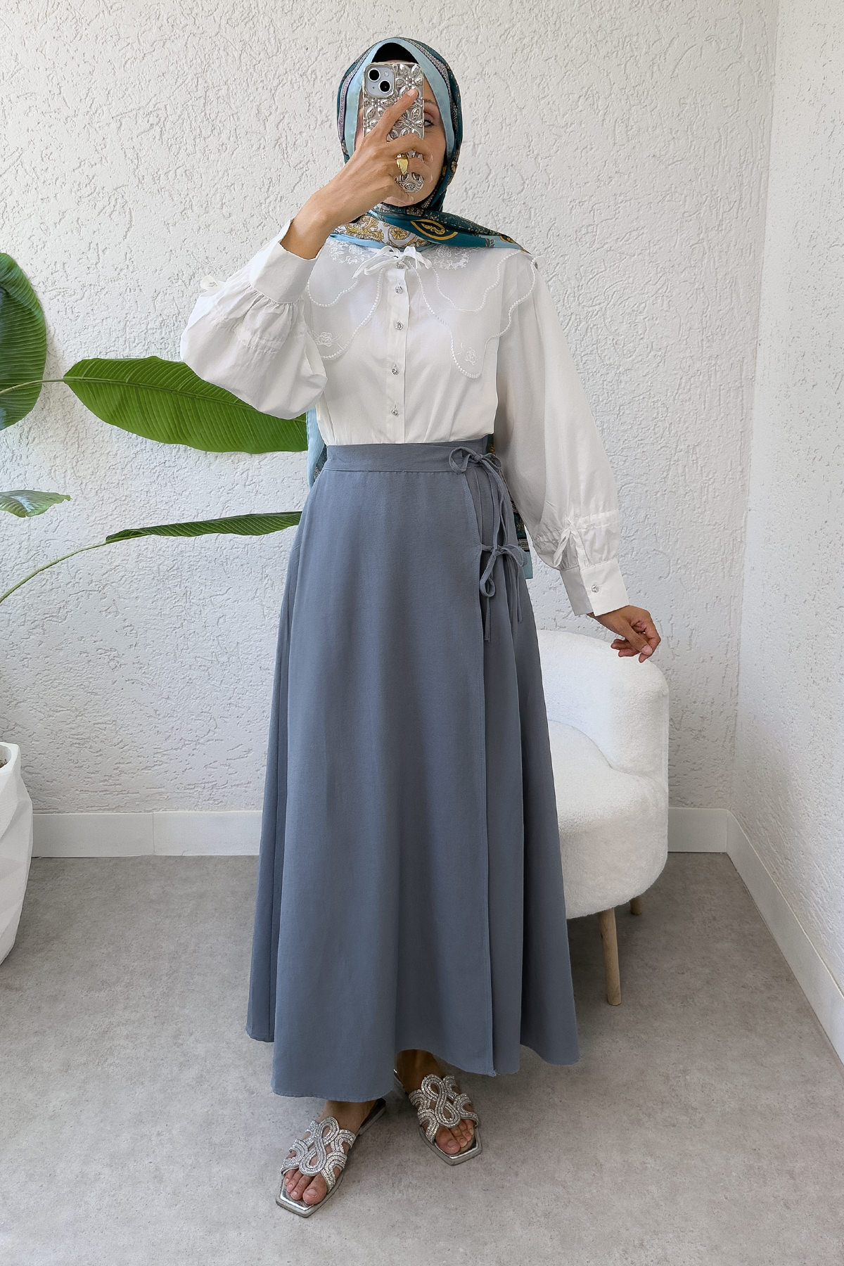 Tek Parça Çapraz Bağlamalı Etek 2356 - GRİ |  