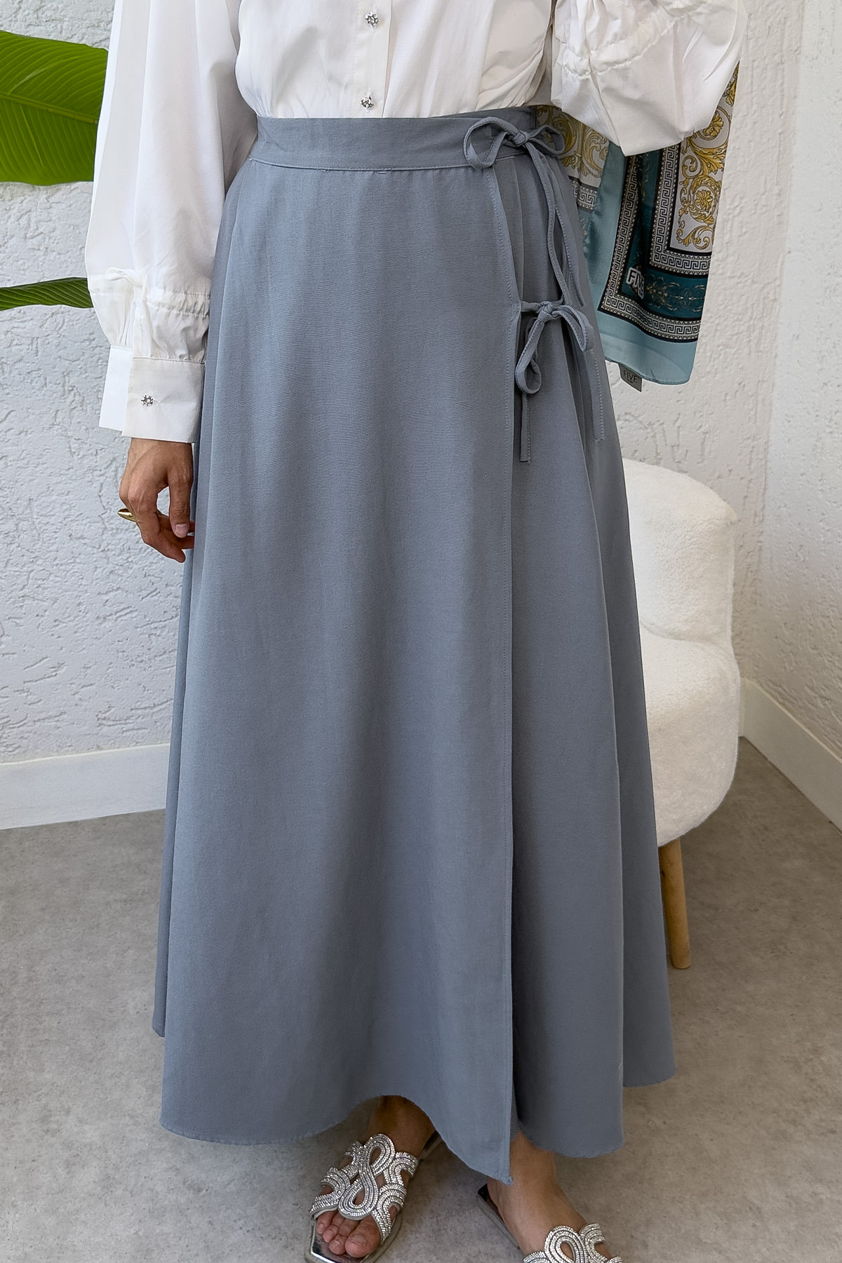 Tek Parça Çapraz Bağlamalı Etek 2356 - GRİ |  