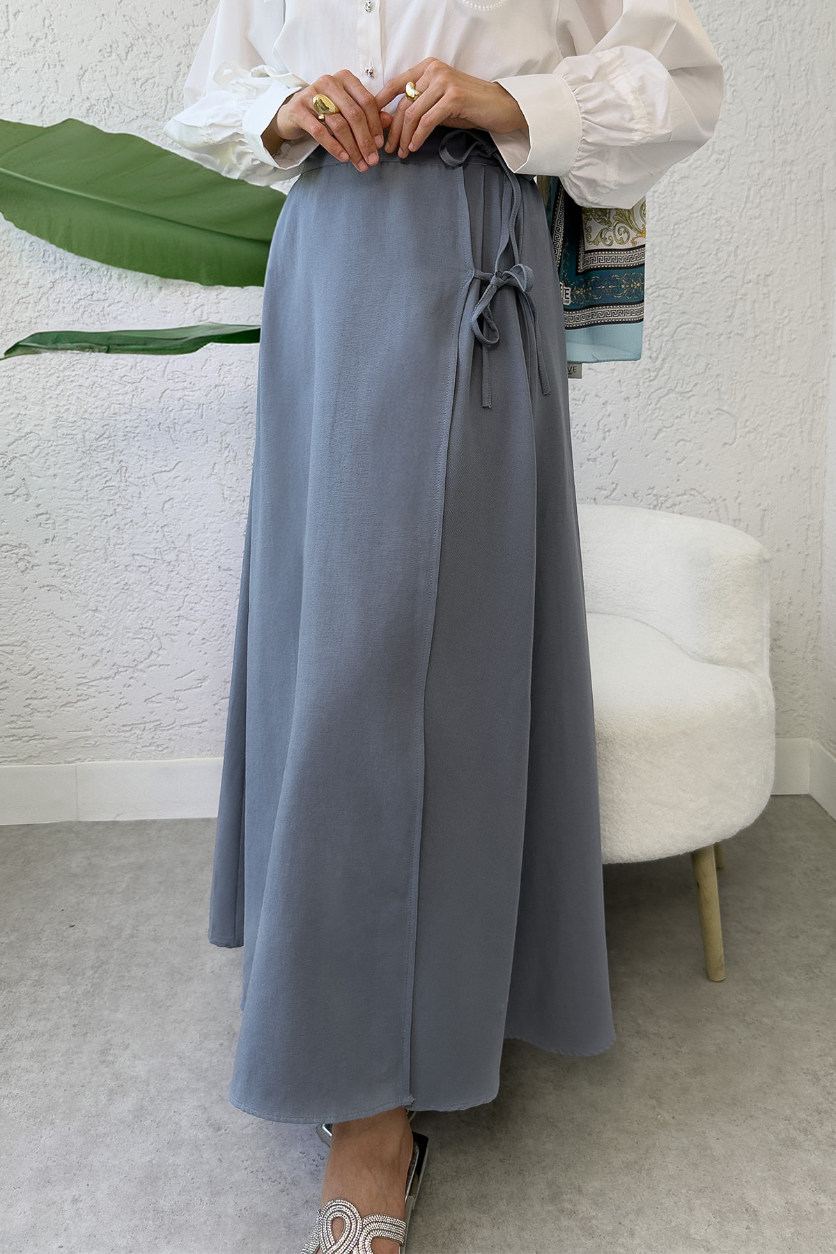 Tek Parça Çapraz Bağlamalı Etek 2356 - GRİ |  