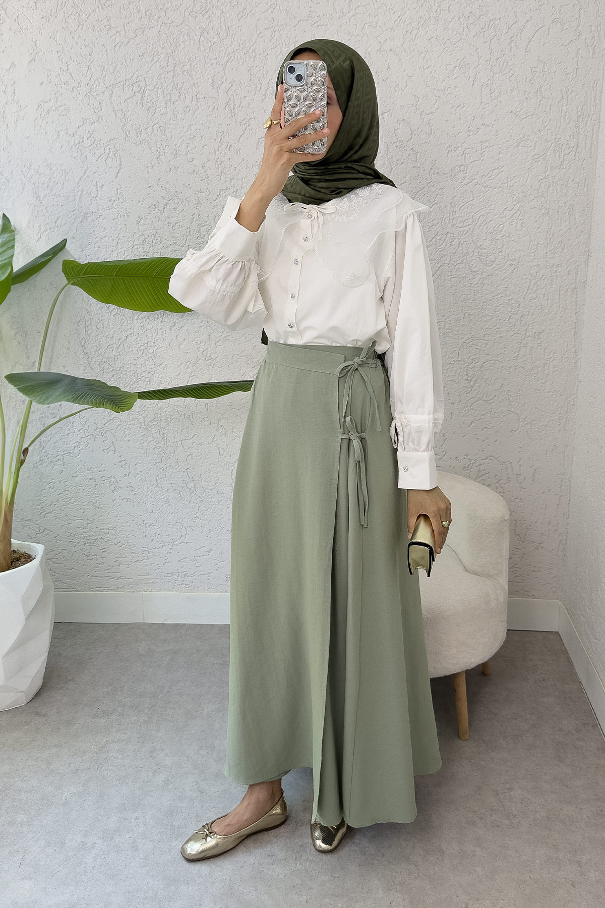 Tek Parça Çapraz Bağlamalı Etek 2356 - HAKİ |  