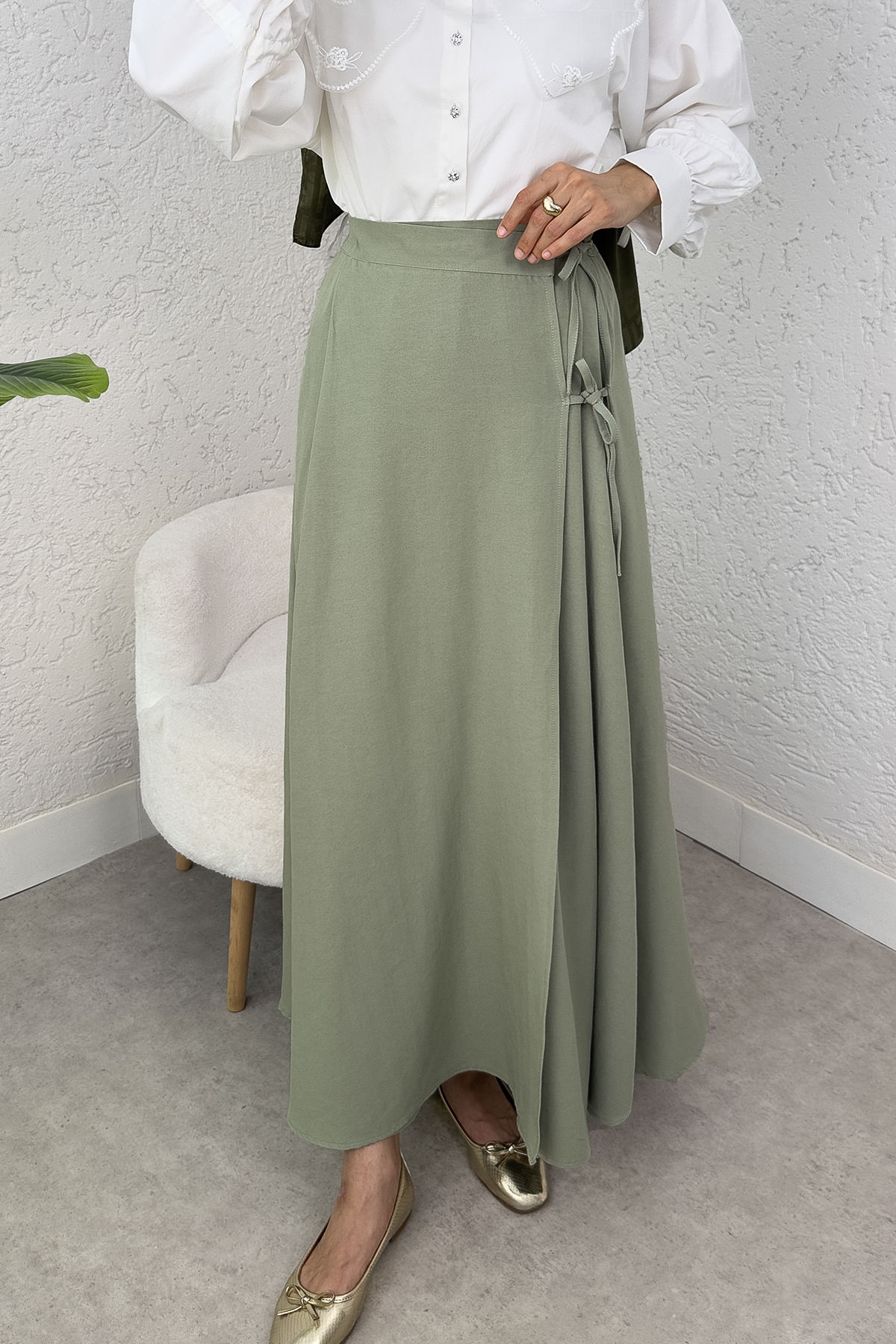 Tek Parça Çapraz Bağlamalı Etek 2356 - HAKİ |  