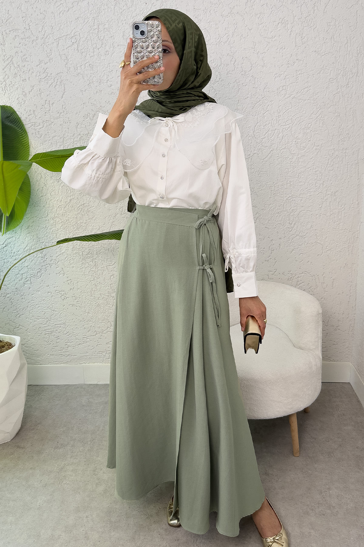 Tek Parça Çapraz Bağlamalı Etek 2356 - HAKİ |  