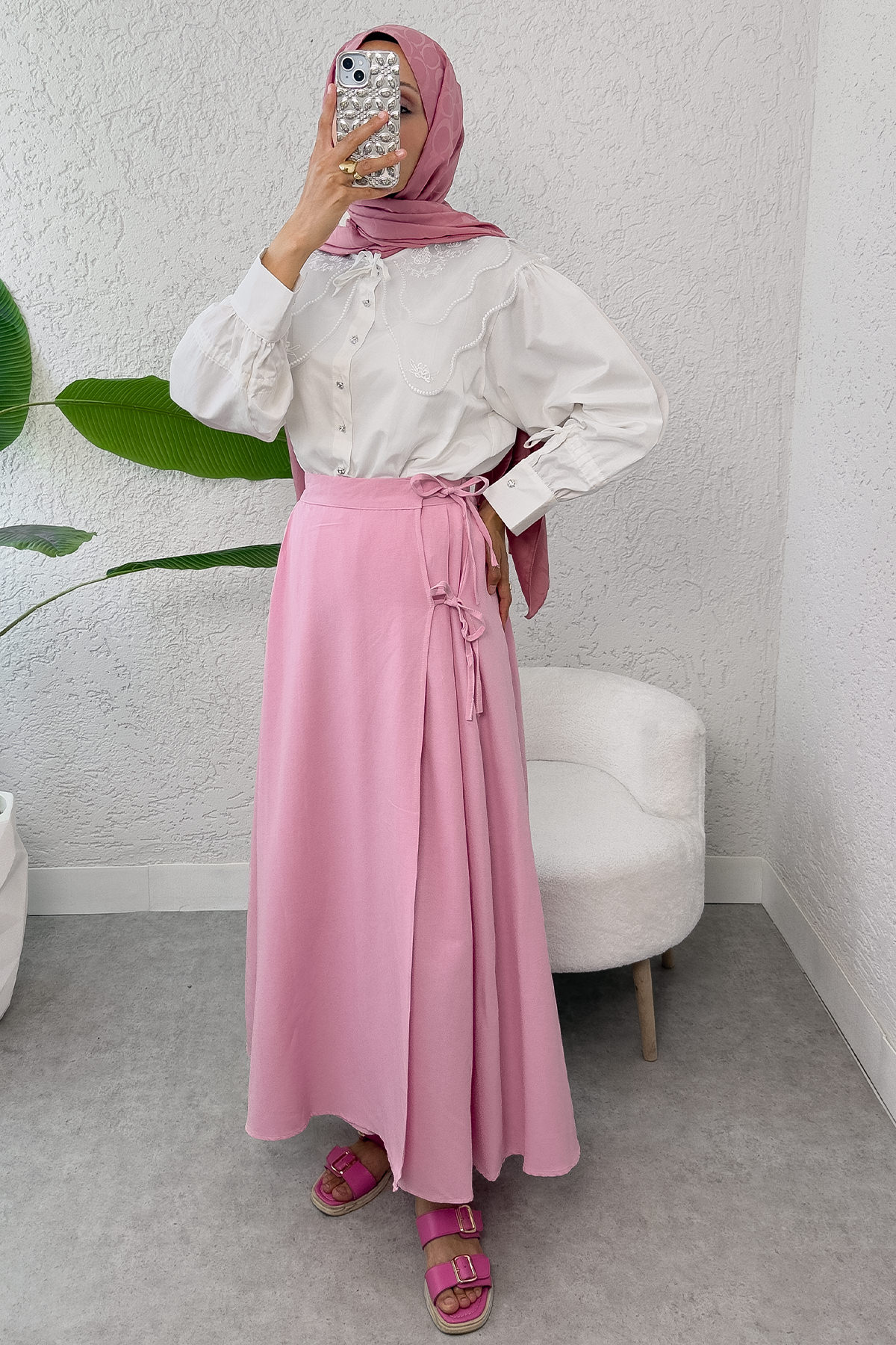 Tek Parça Çapraz Bağlamalı Etek 2356 - PEMBE |  