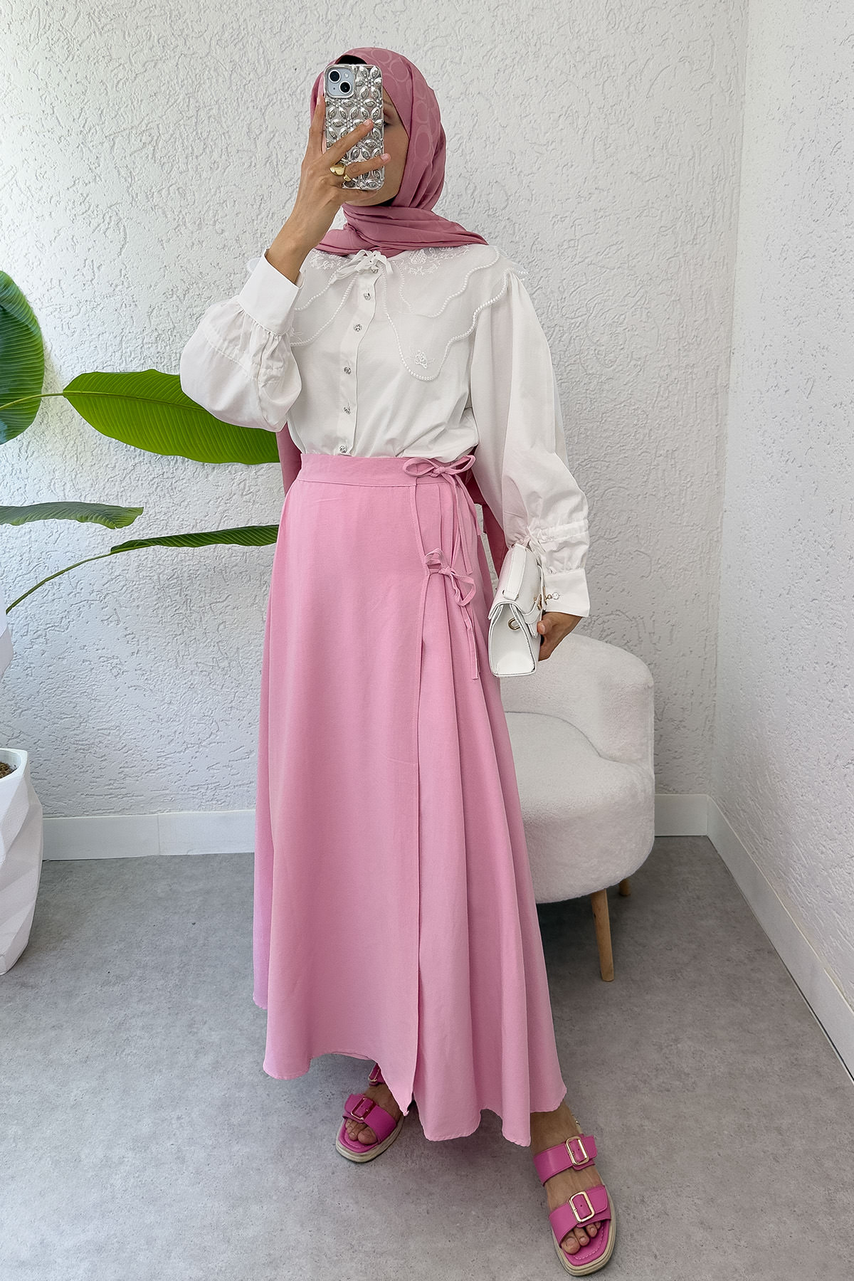 Tek Parça Çapraz Bağlamalı Etek 2356 - PEMBE |  