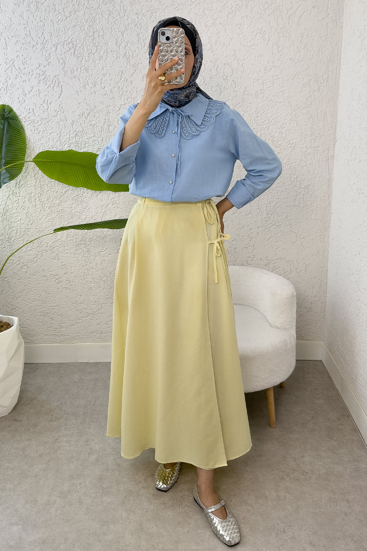 Tek Parça Çapraz Bağlamalı Etek 2356 - SARI |  