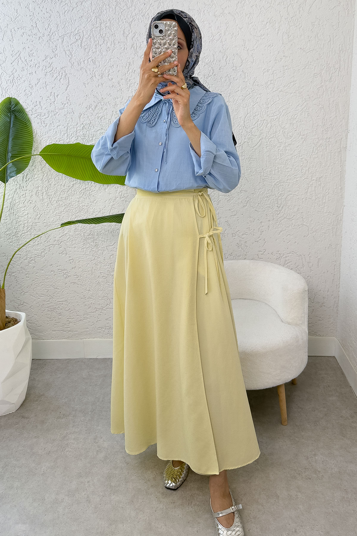 Tek Parça Çapraz Bağlamalı Etek 2356 - SARI |  