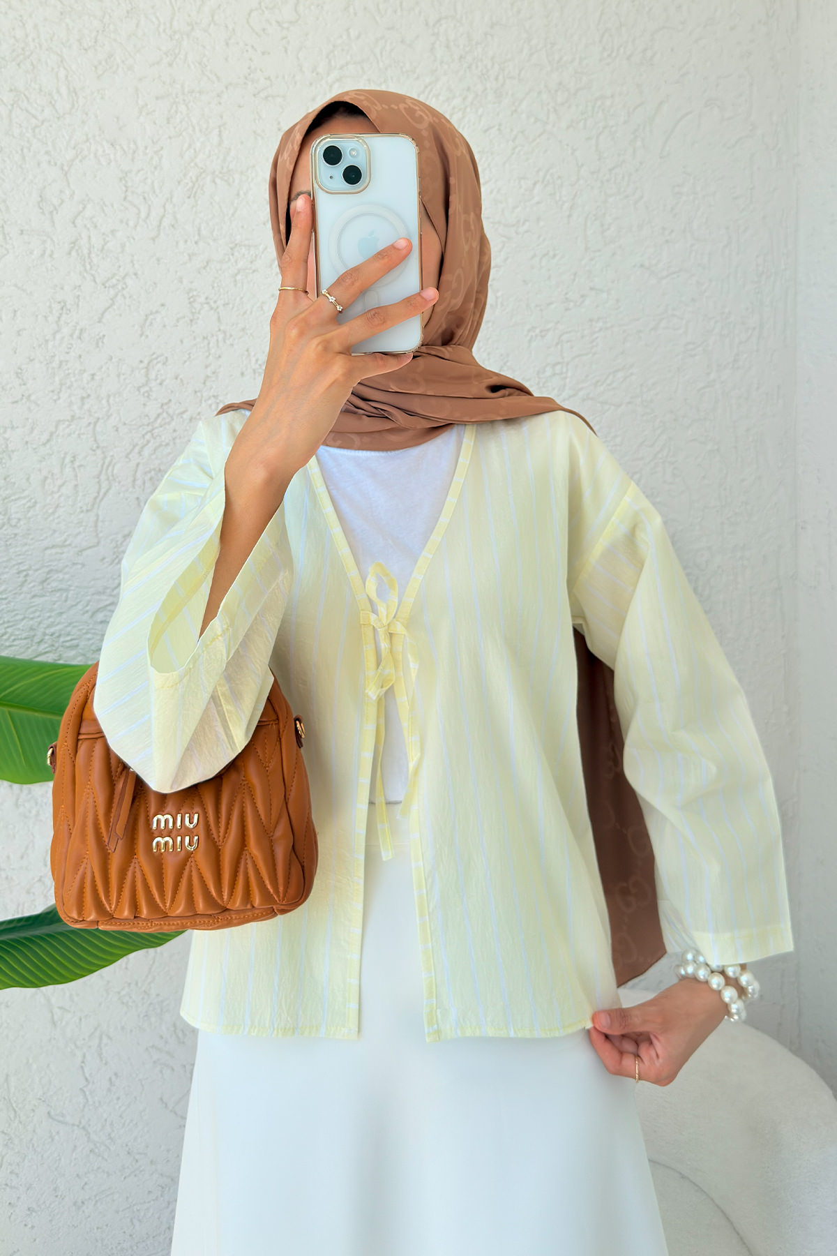 Çizgili İp Bağcıklı Kimono 2357 - SARI |  