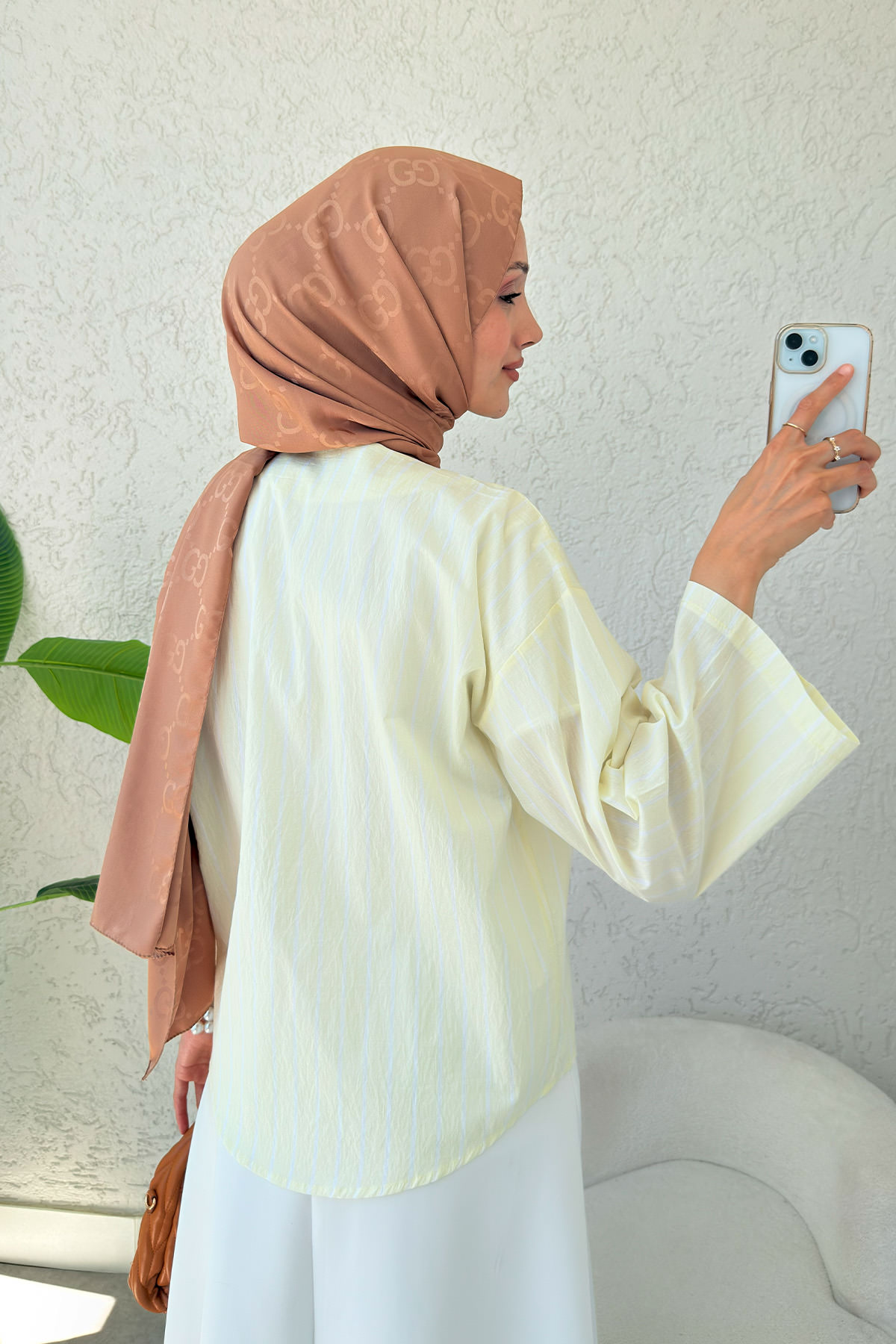 Çizgili İp Bağcıklı Kimono 2357 - SARI |  