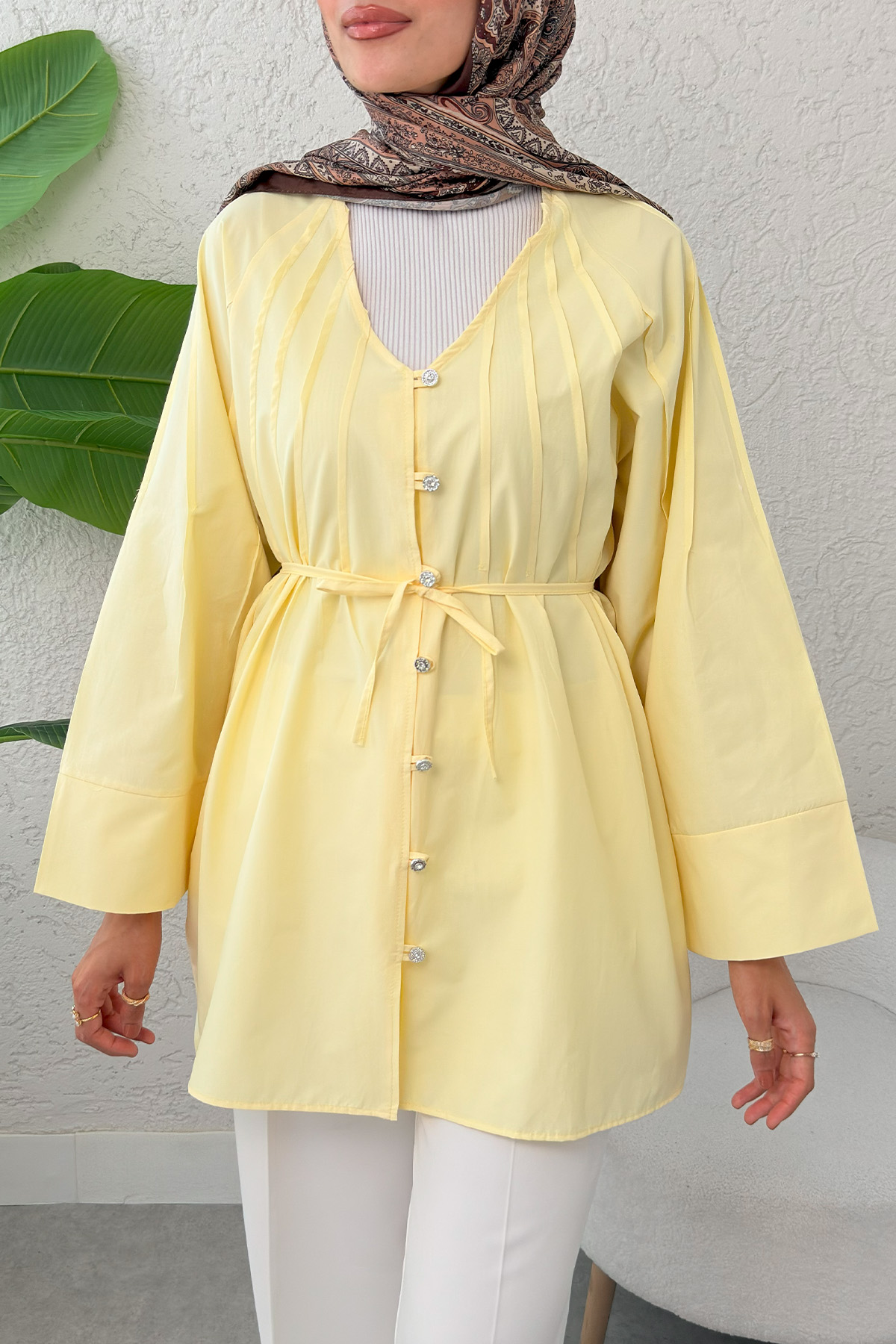 Nervür Detaylı Gömlek 2364 - SARI |  