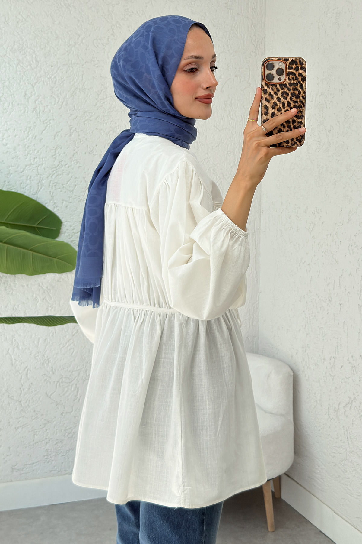 Büzgü Detaylı Bağcıklı Tunik 2366 - BEYAZ |  