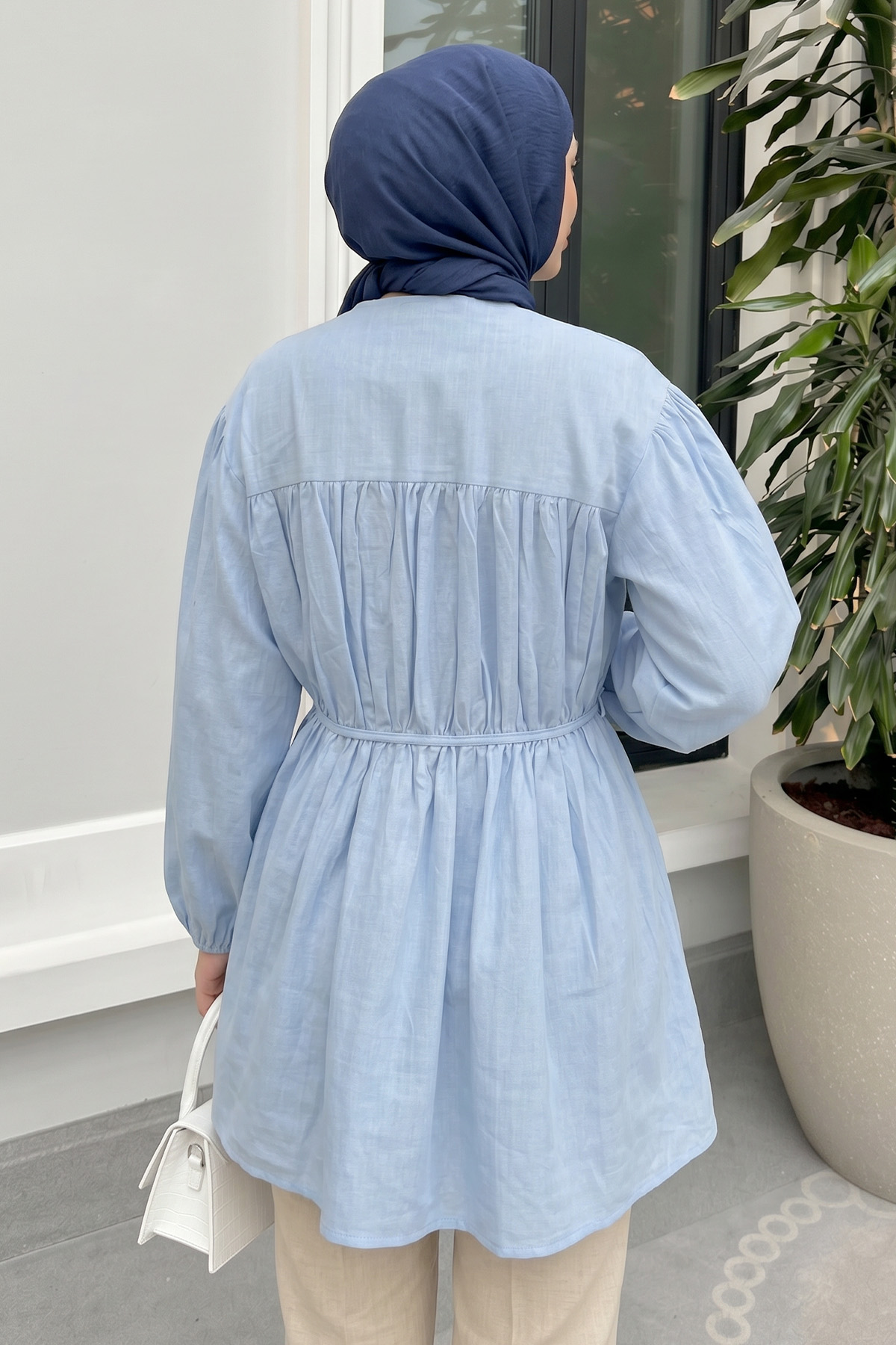 Büzgü Detaylı Bağcıklı Tunik 2366 - BEBE MAVİSİ |  