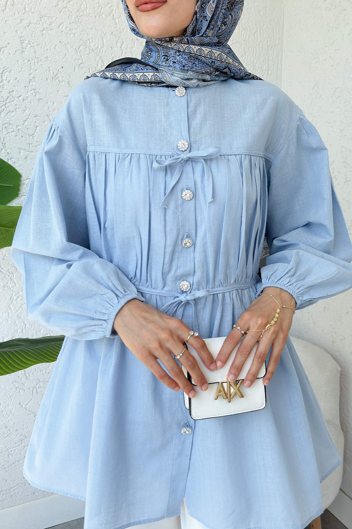 Büzgü Detaylı Bağcıklı Tunik 2366 - BEBE MAVİSİ |  