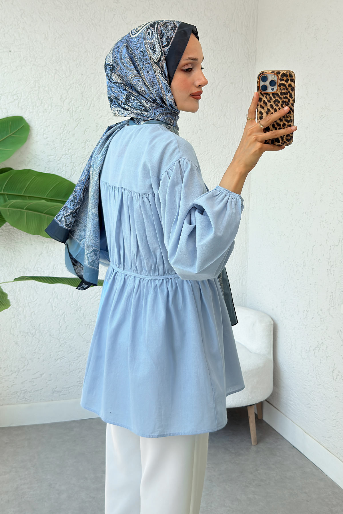 Büzgü Detaylı Bağcıklı Tunik 2366 - BEBE MAVİSİ |  