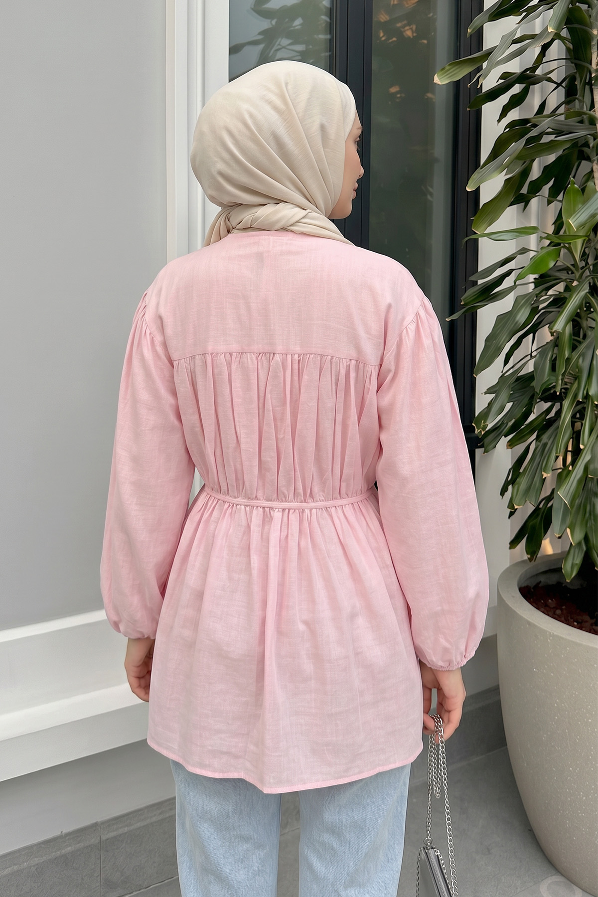 Büzgü Detaylı Bağcıklı Tunik 2366 - PEMBE |  