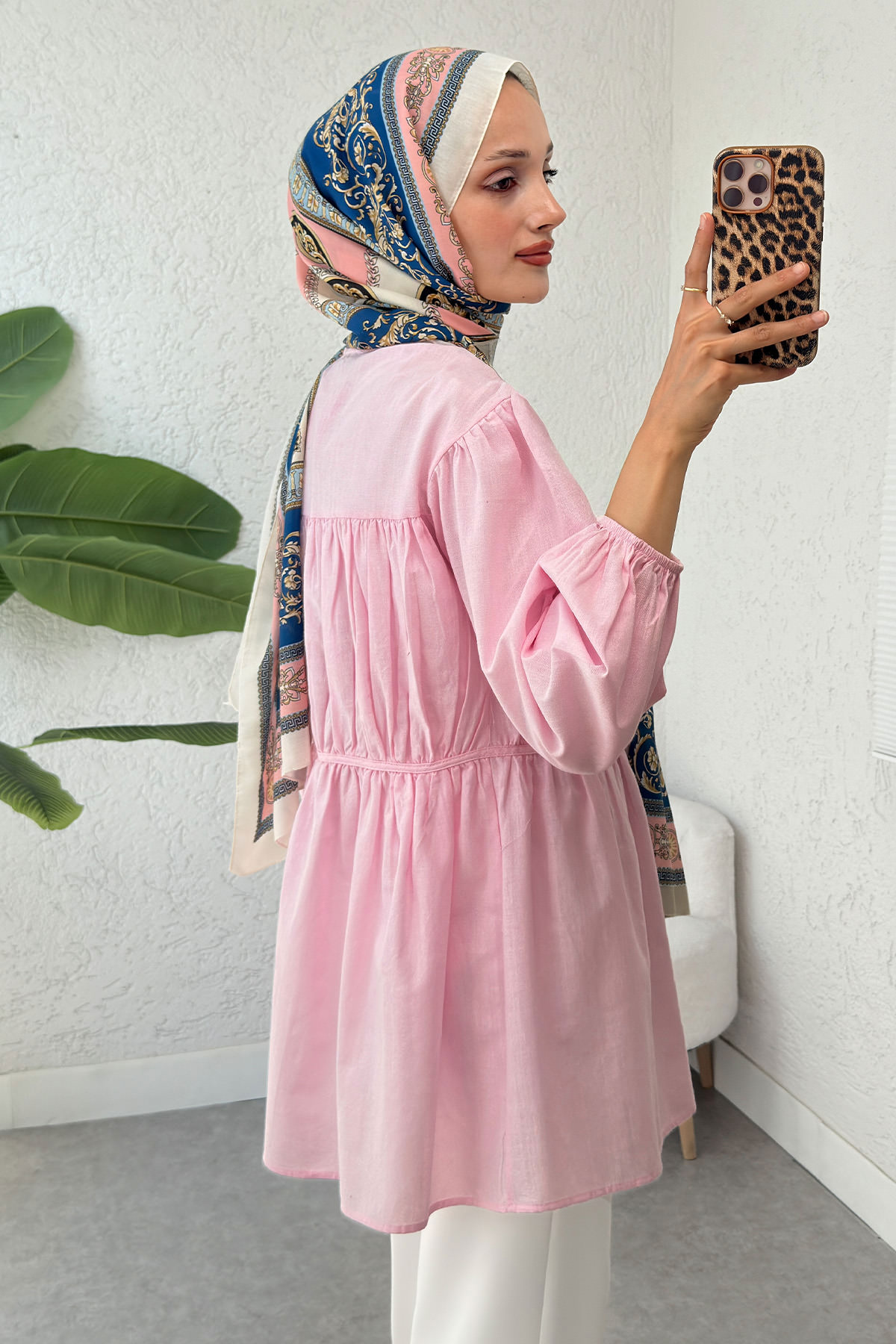 Büzgü Detaylı Bağcıklı Tunik 2366 - PEMBE |  