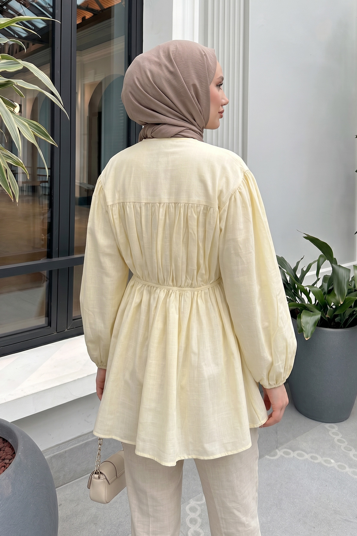Büzgü Detaylı Bağcıklı Tunik 2366 - SARI |  