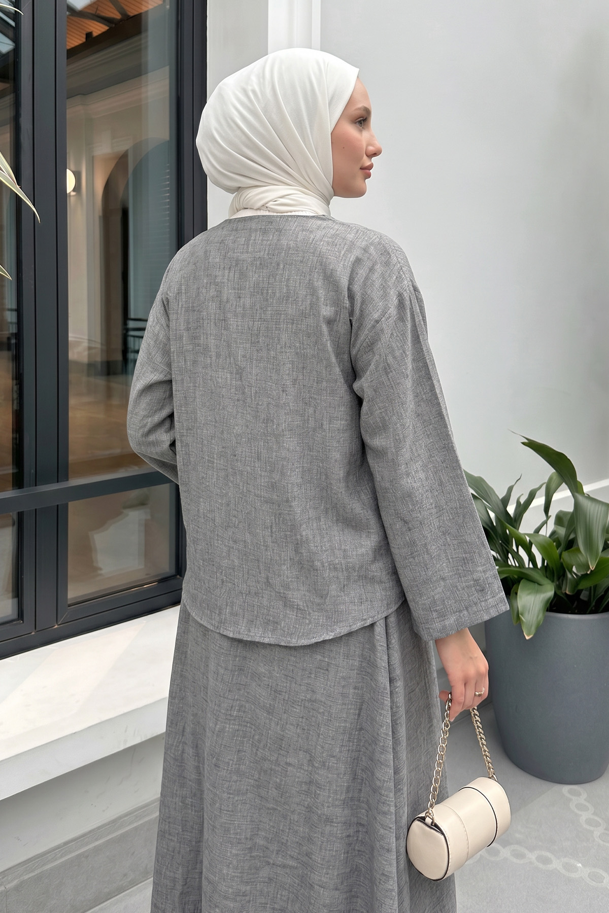 İp Bağcıklı Kimono Etek Takım 2367 - GRİ |  
