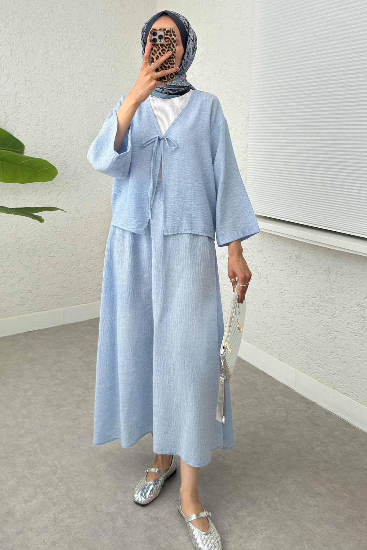 İp Bağcıklı Kimono Etek Takım 2367 - BEBE MAVİSİ |  