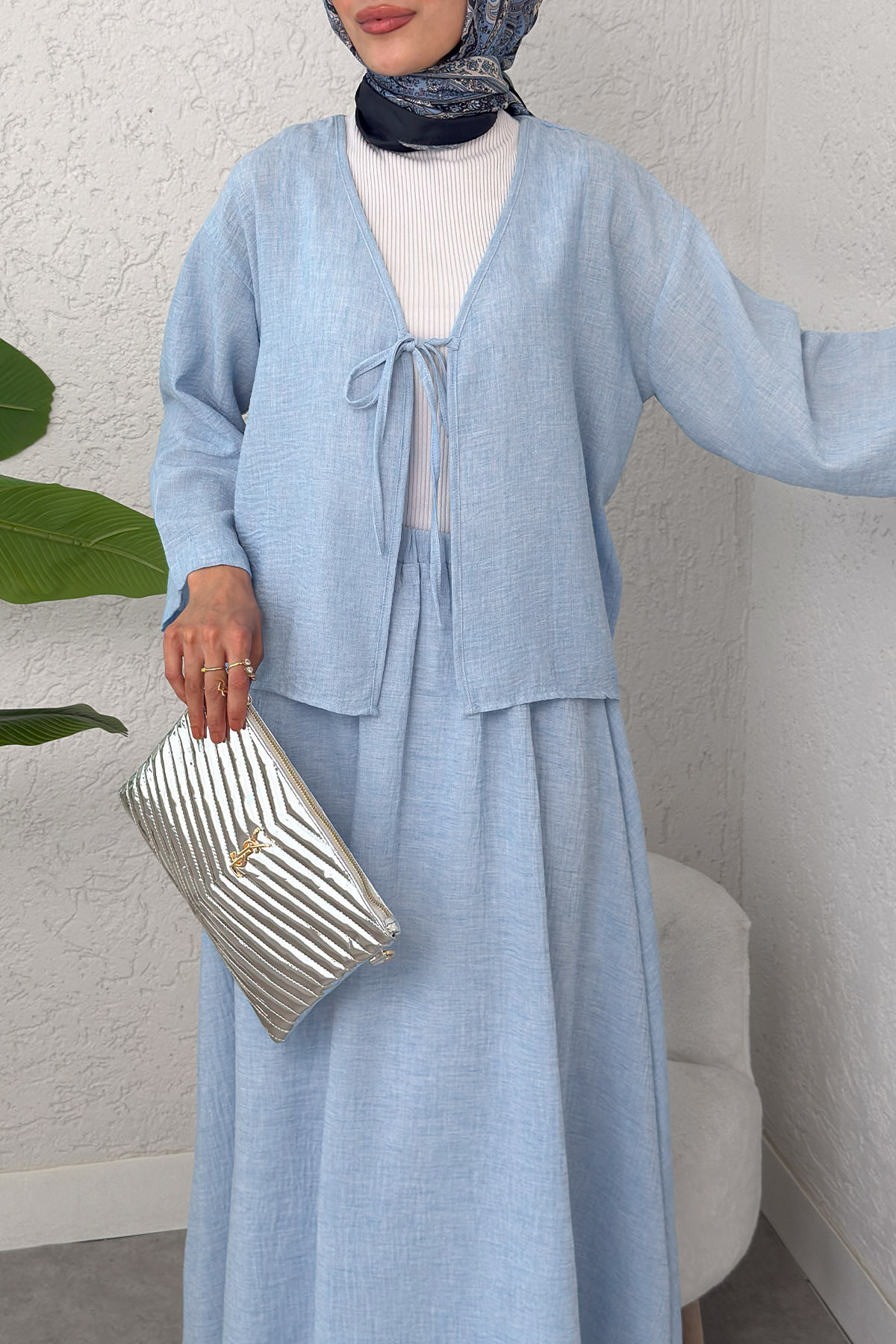 İp Bağcıklı Kimono Etek Takım 2367 - BEBE MAVİSİ |  