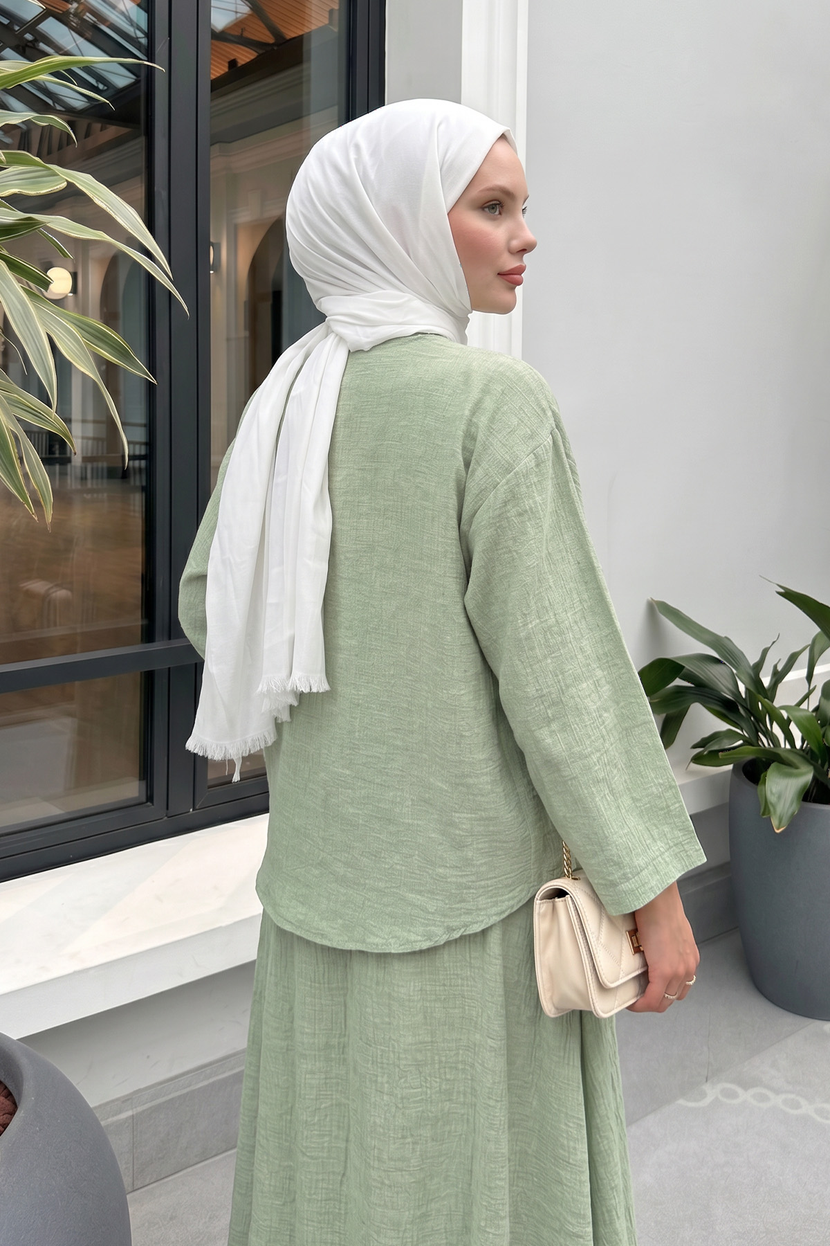 İp Bağcıklı Kimono Etek Takım 2367 - SU YEŞİLİ |  