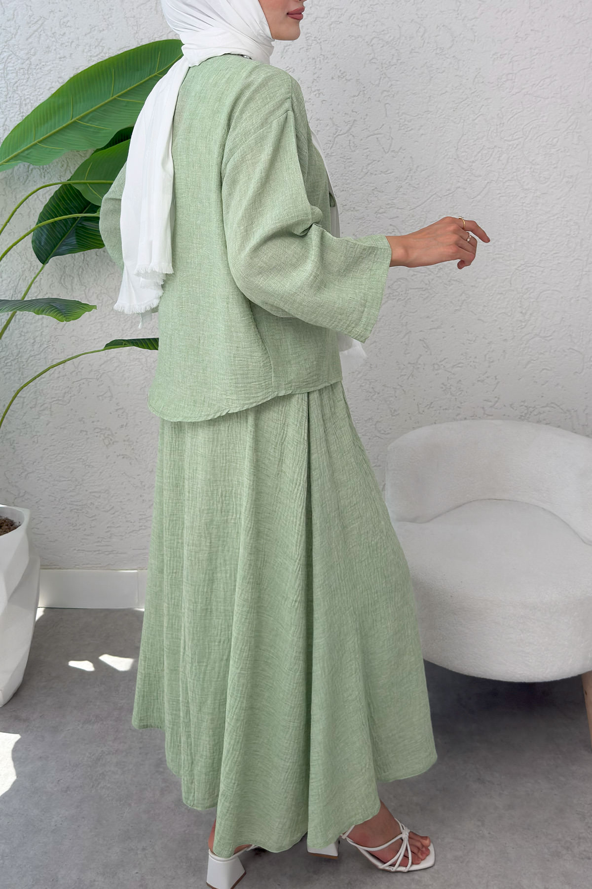 İp Bağcıklı Kimono Etek Takım 2367 - SU YEŞİLİ |  