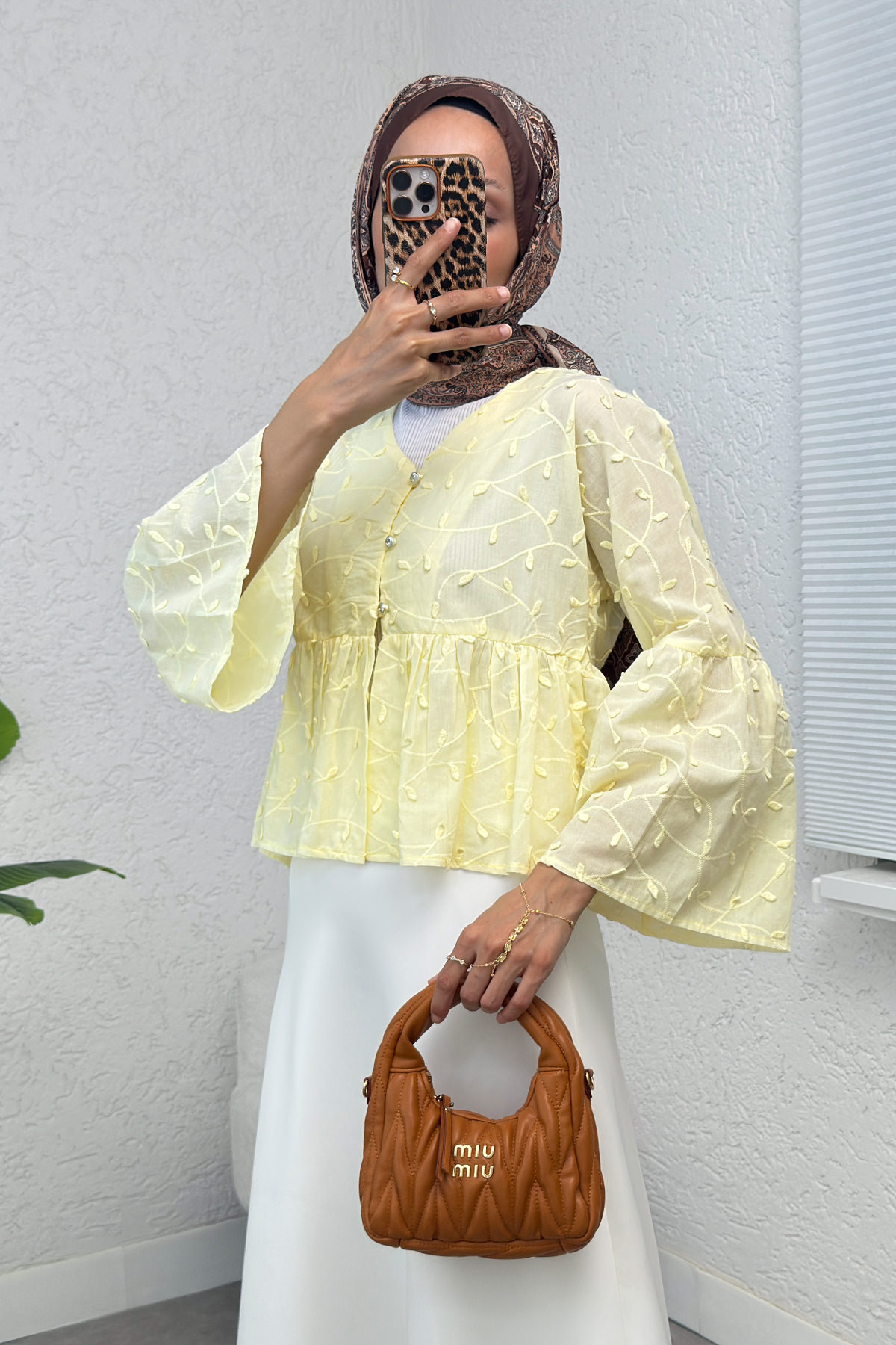 Damla Nakışlı Kimono 2368 - SARI |  