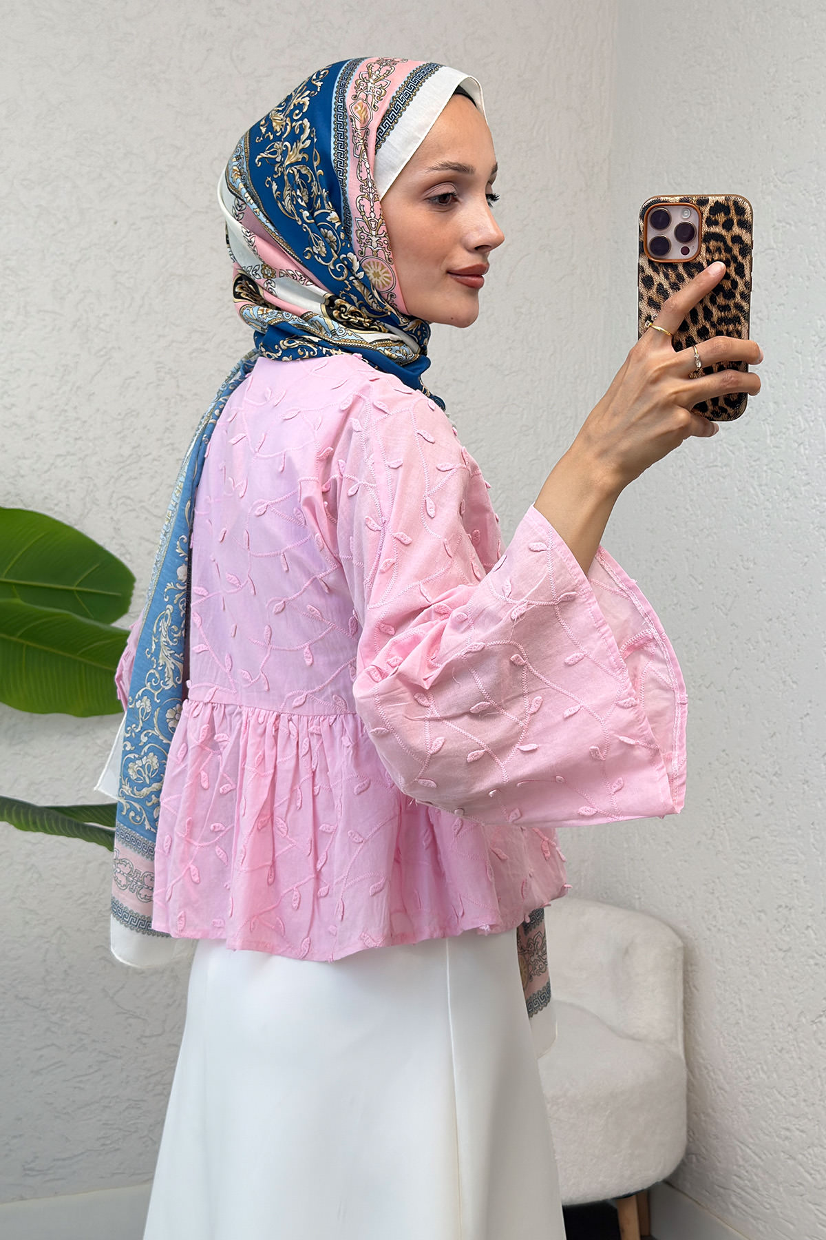 Damla Nakışlı Kimono 2368 - PEMBE |  