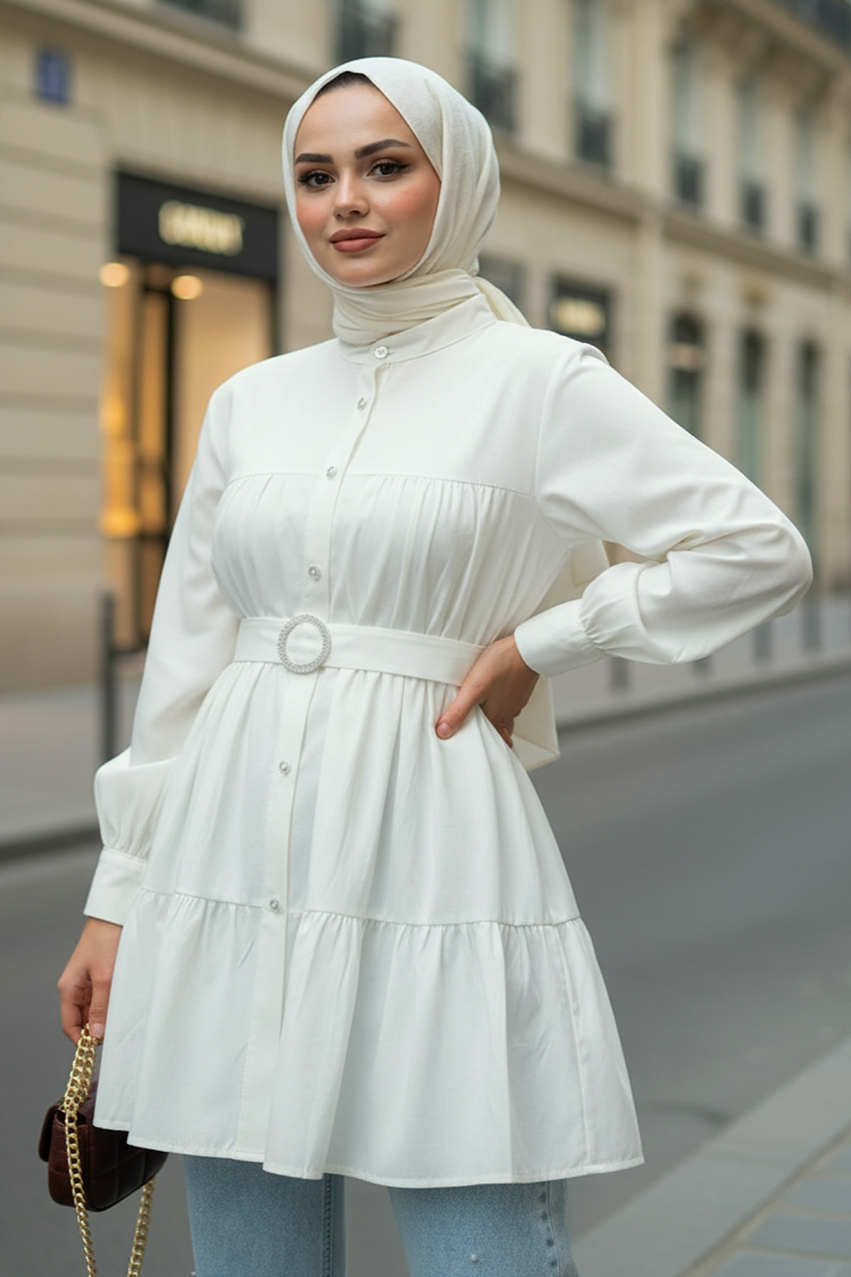 Kat Kat Keten Tunik 2369 - KREM |  