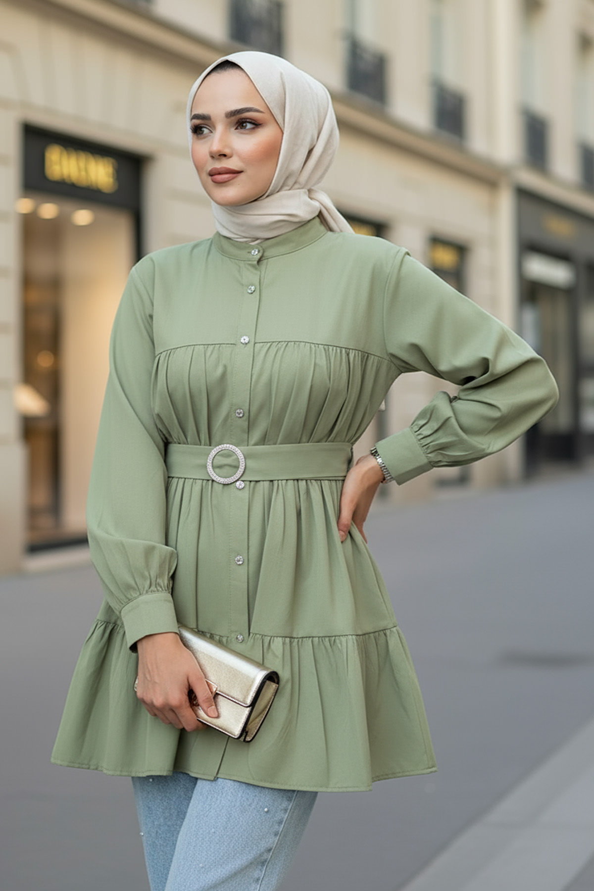 Kat Kat Keten Tunik 2369 - AÇIK HAKİ |  