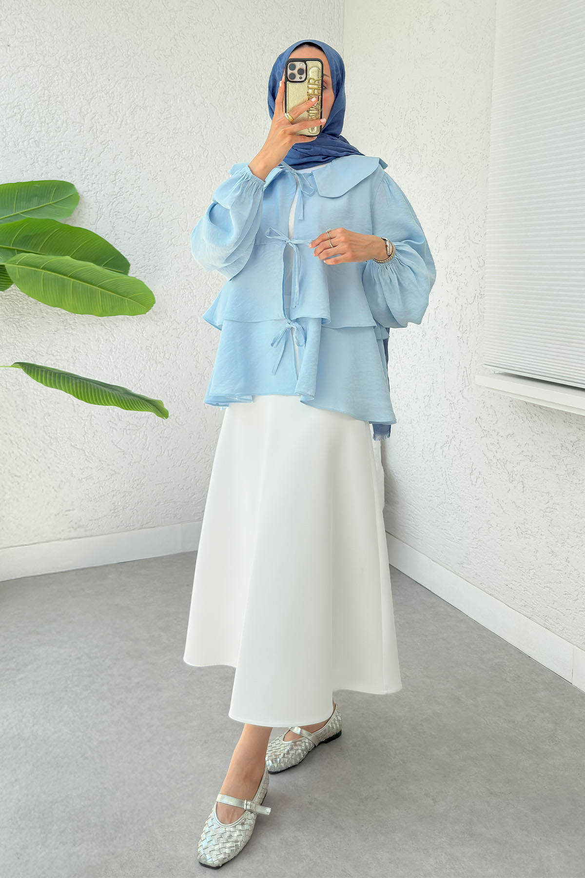 Balon Kol Bebe Yaka Tunik 2370 - BEBE MAVİSİ |  