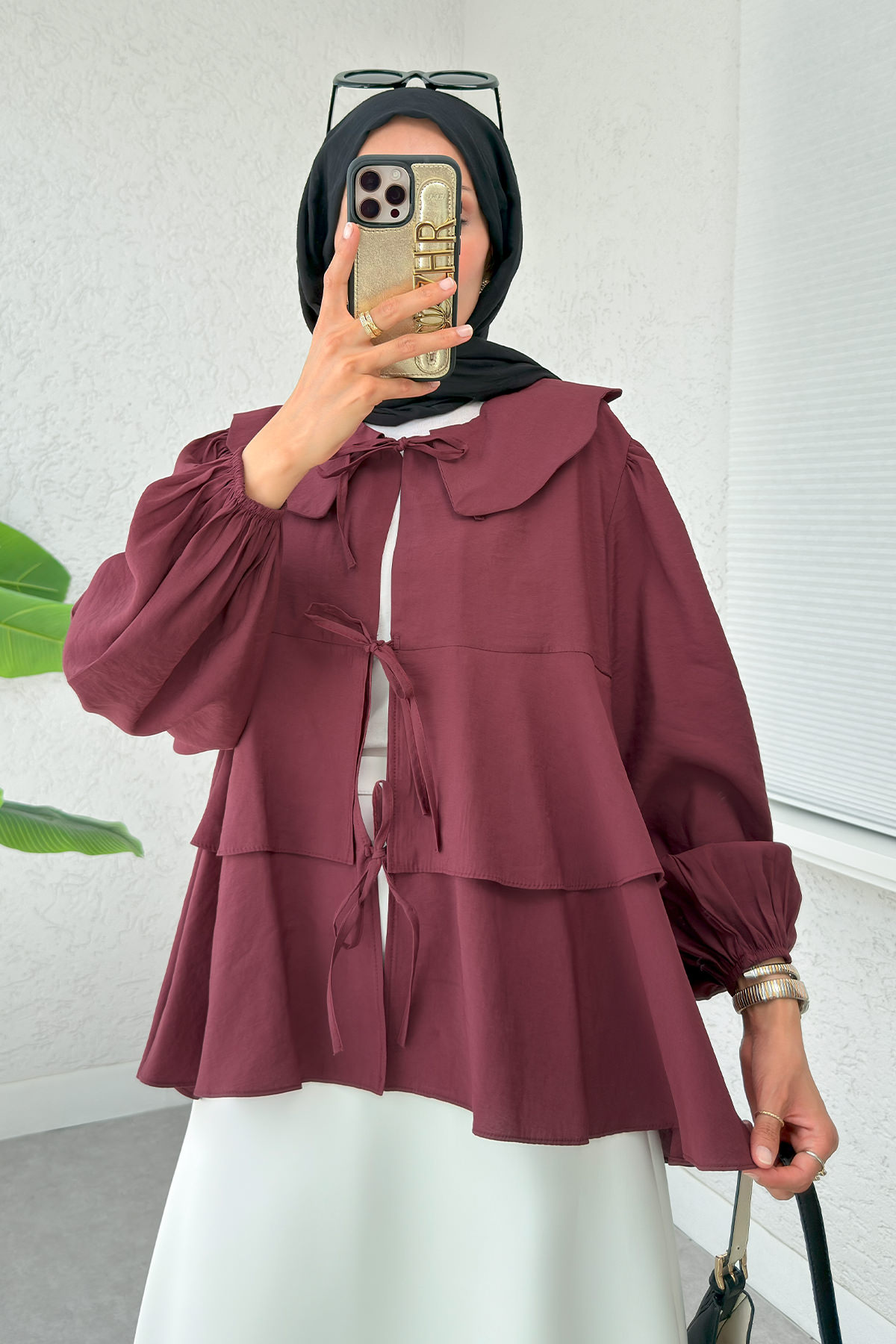 Balon Kol Bebe Yaka Tunik 2370 - BORDO |  
