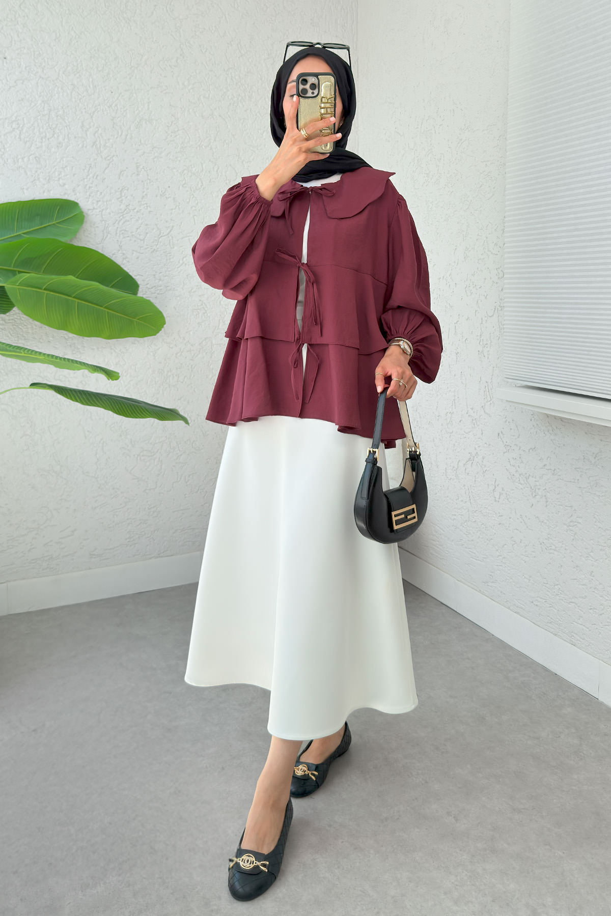 Balon Kol Bebe Yaka Tunik 2370 - BORDO |  