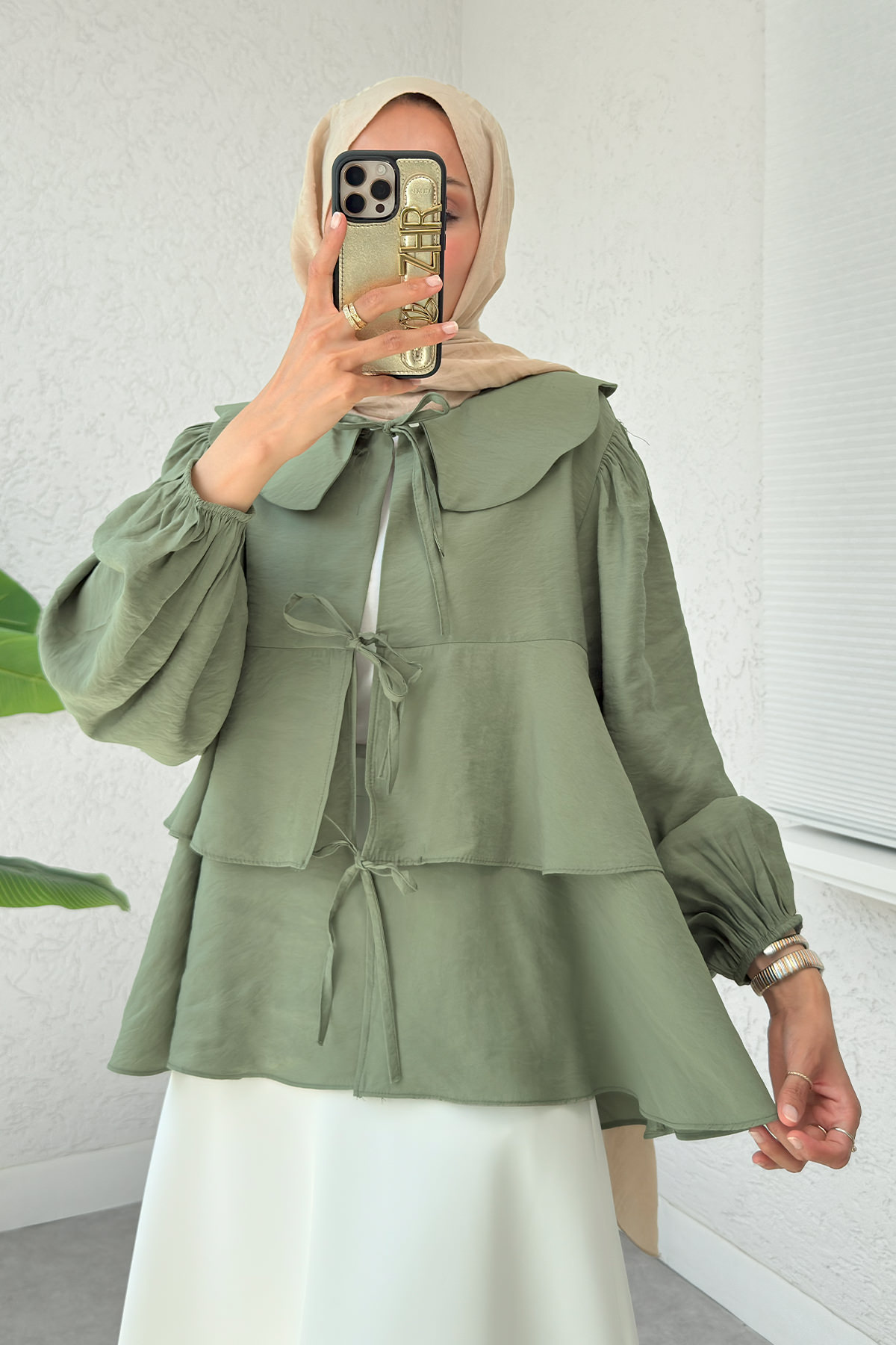 Balon Kol Bebe Yaka Tunik 2370 - HAKİ |  