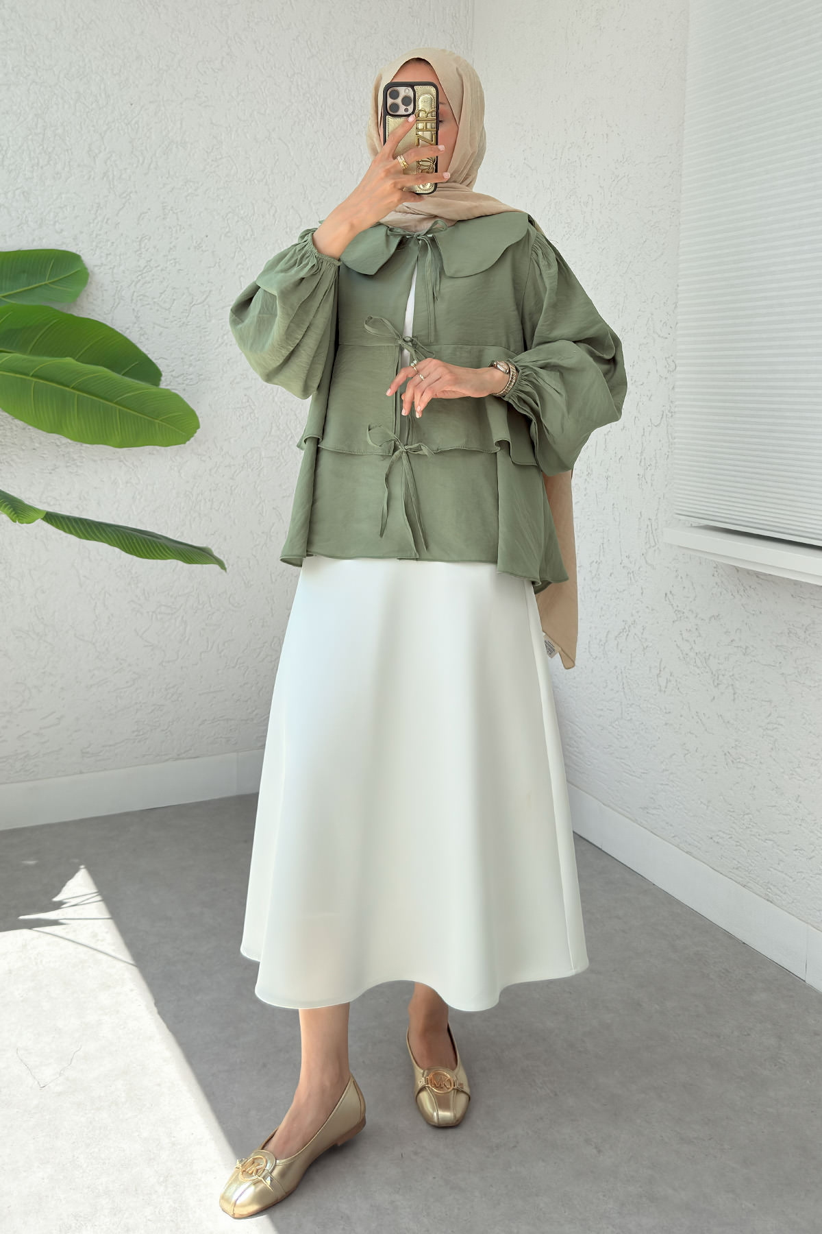 Balon Kol Bebe Yaka Tunik 2370 - HAKİ |  