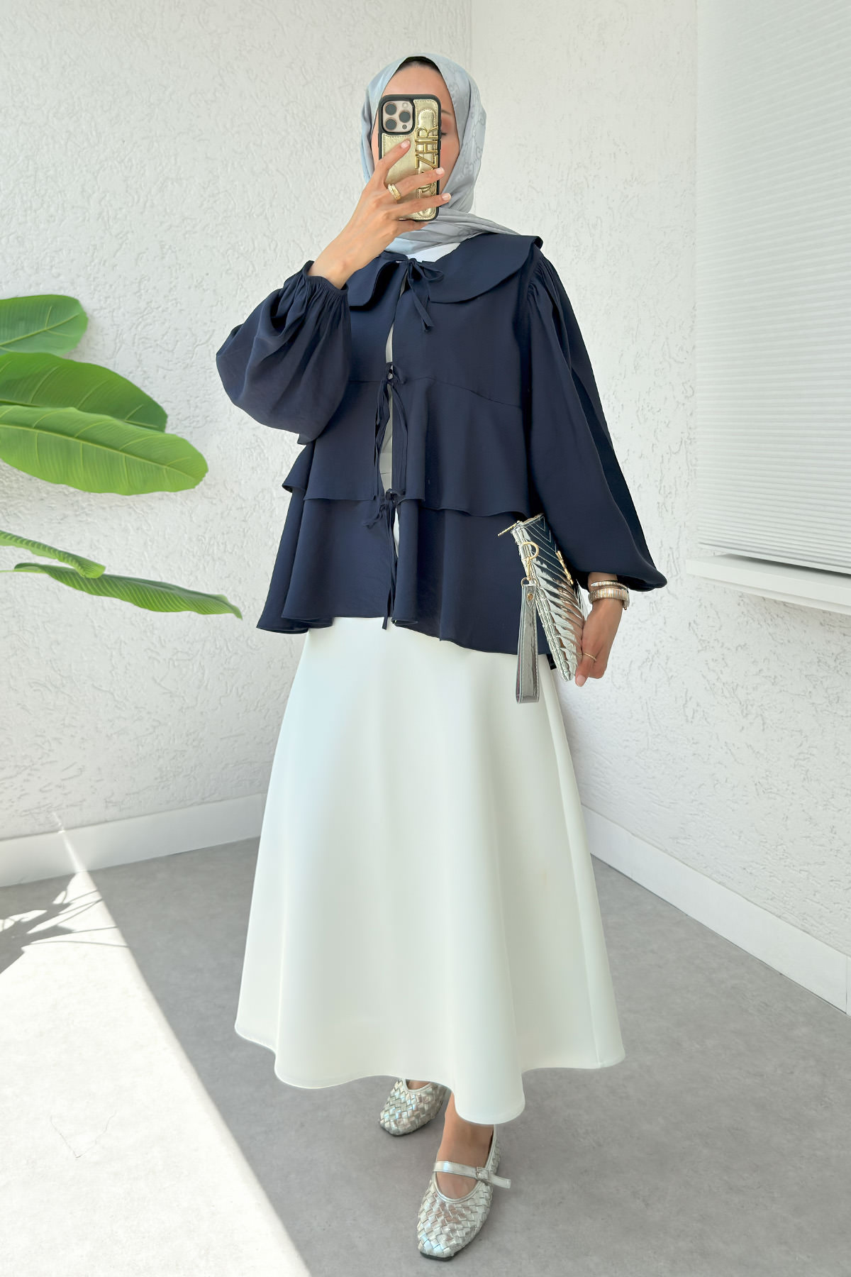 Balon Kol Bebe Yaka Tunik 2370 - LACİVERT |  