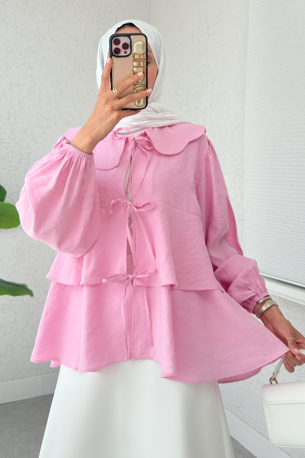 Balon Kol Bebe Yaka Tunik 2370 - PEMBE |  