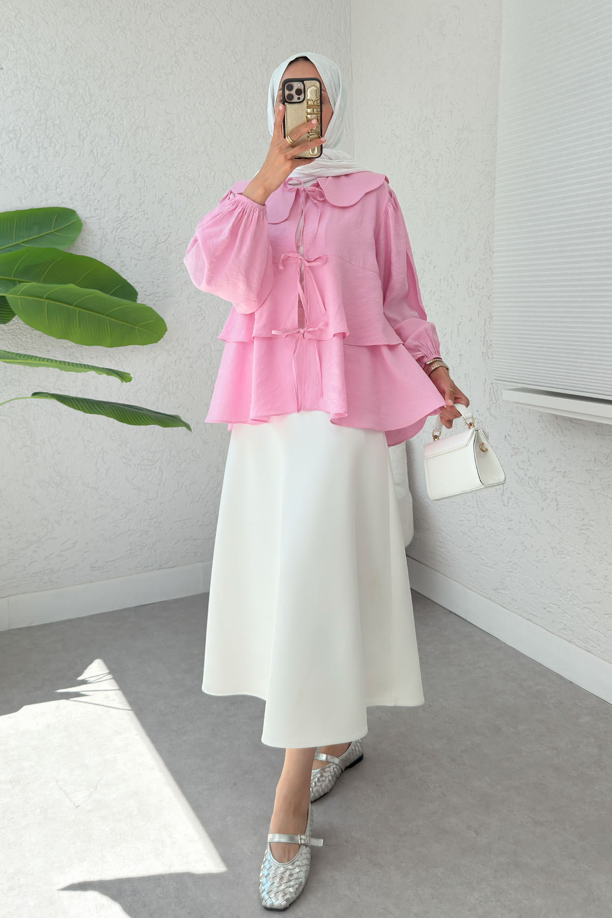 Balon Kol Bebe Yaka Tunik 2370 - PEMBE |  