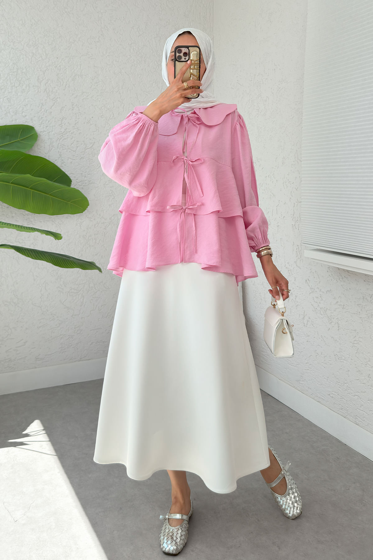 Balon Kol Bebe Yaka Tunik 2370 - PEMBE |  