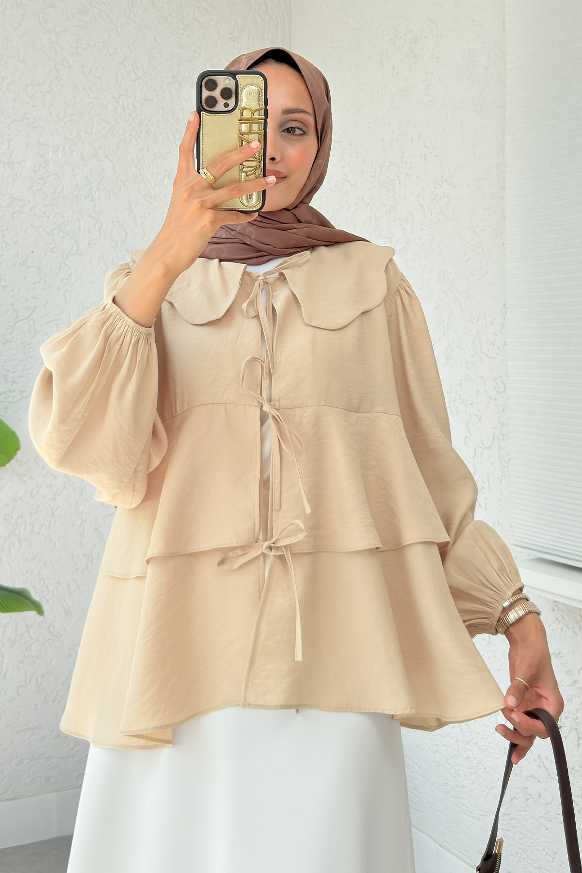 Balon Kol Bebe Yaka Tunik 2370 - TAŞ RENGİ |  