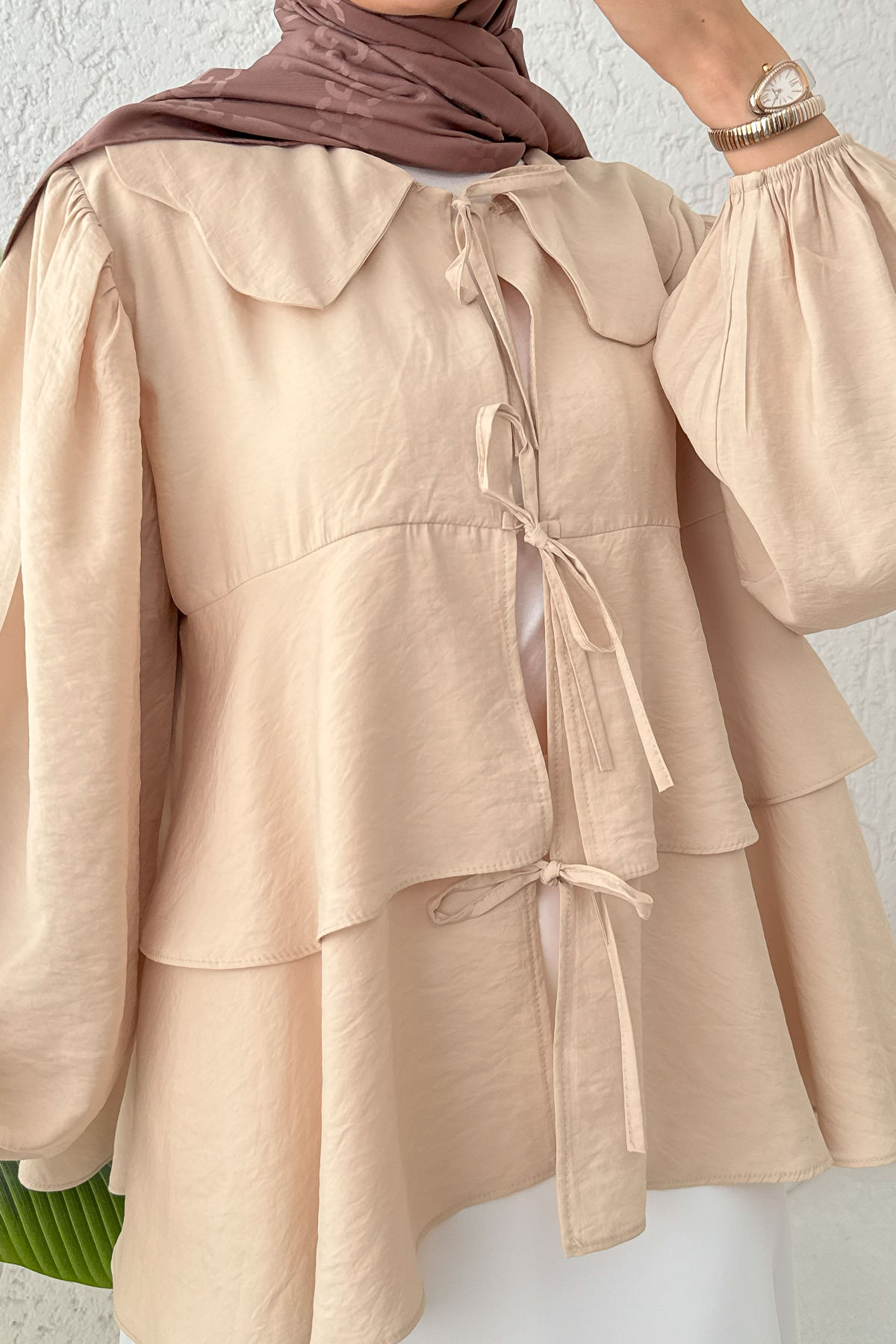 Balon Kol Bebe Yaka Tunik 2370 - TAŞ RENGİ |  