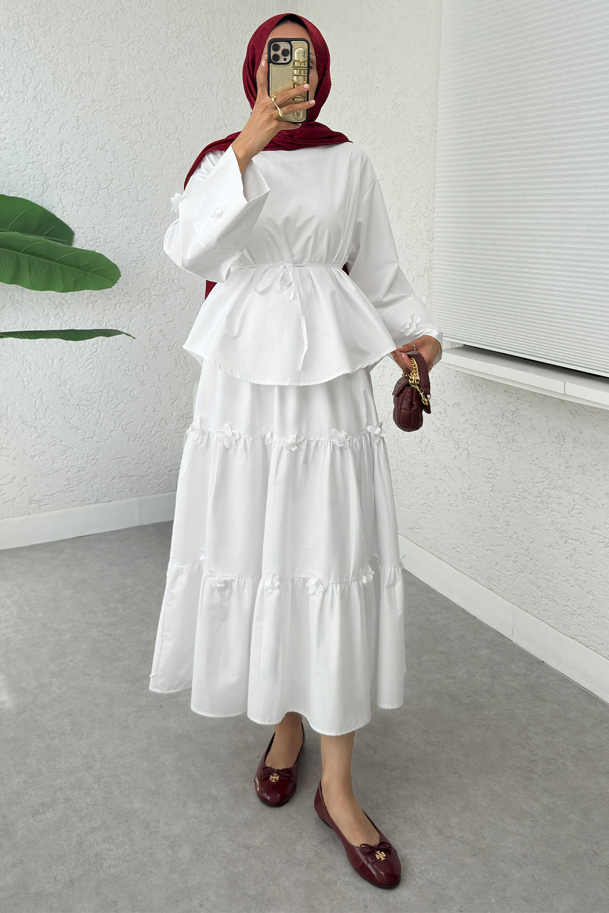 Çiçek Detaylı Etekli Takım 2372 - BEYAZ |  