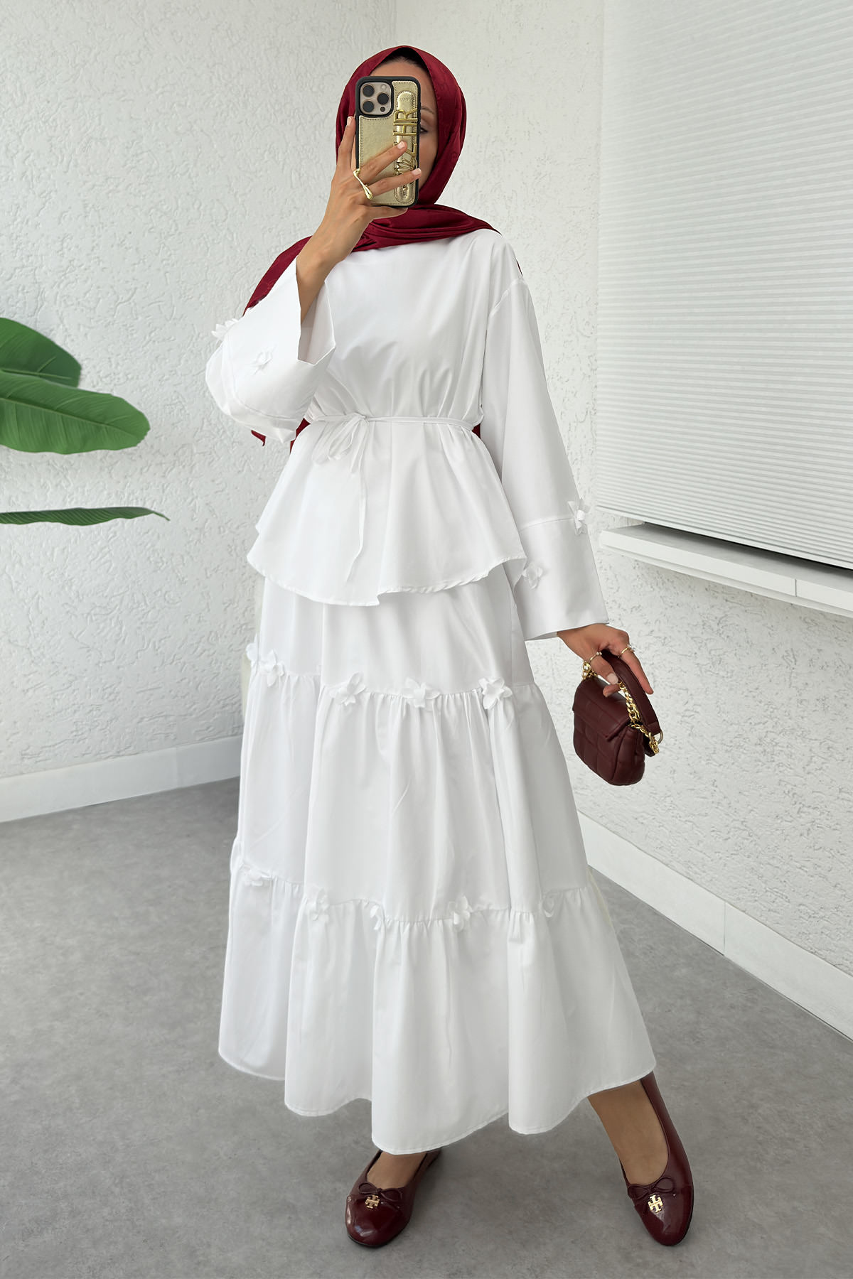 Çiçek Detaylı Etekli Takım 2372 - BEYAZ |  